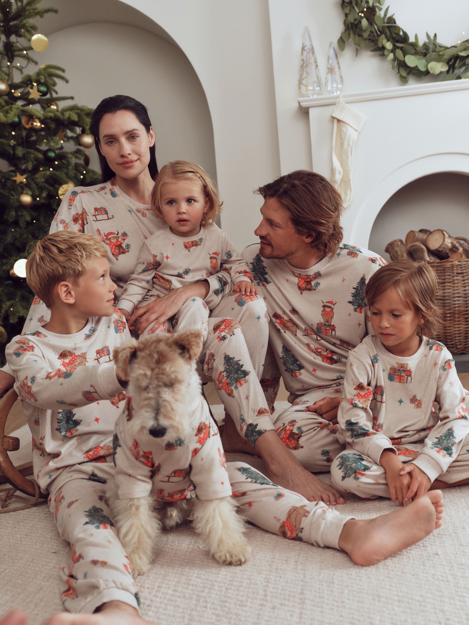 Family Matching Christmas Cosy Long Sleeve Pyjamas - Oatmeal Hamish The Highland Cow - Regular - Location Worn