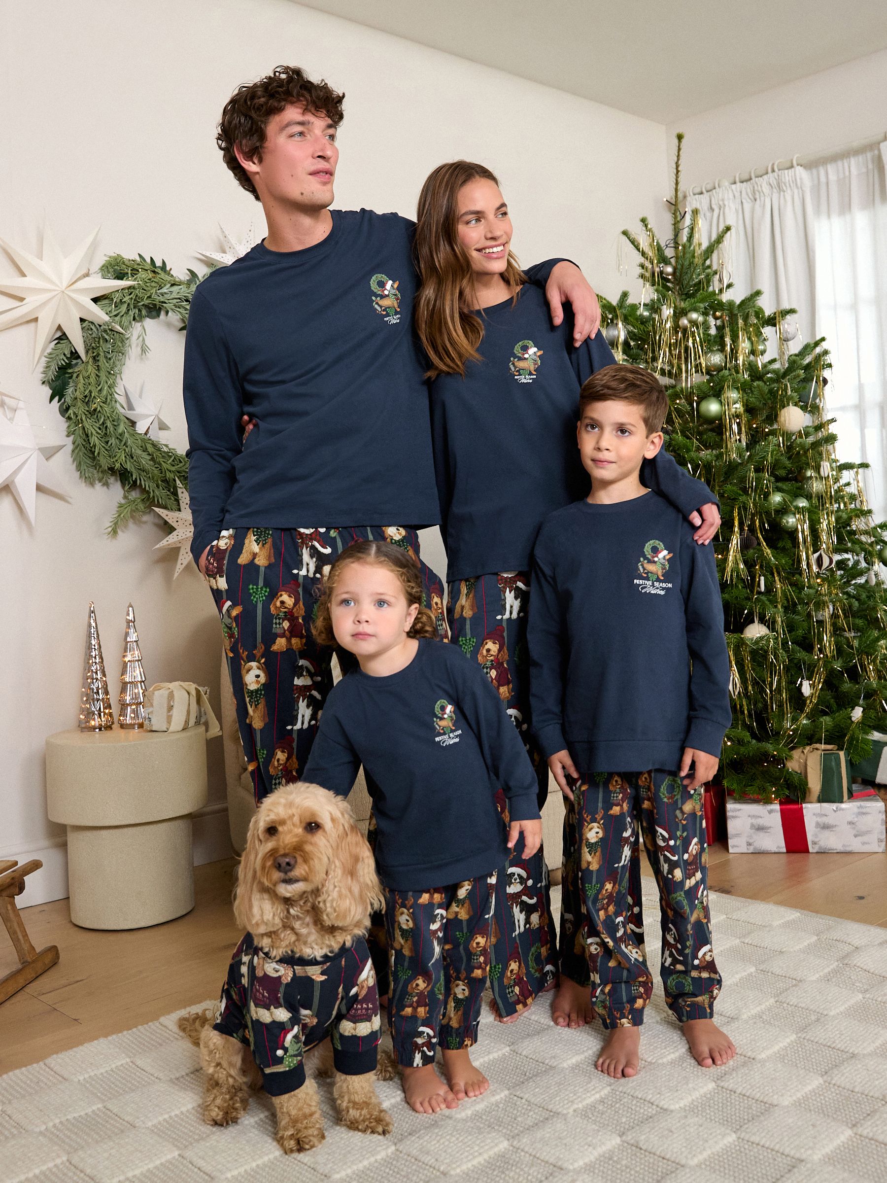 Matching Family Christmas Long Sleeve Pyjamas - Navy Dog - Regular - Location Worn