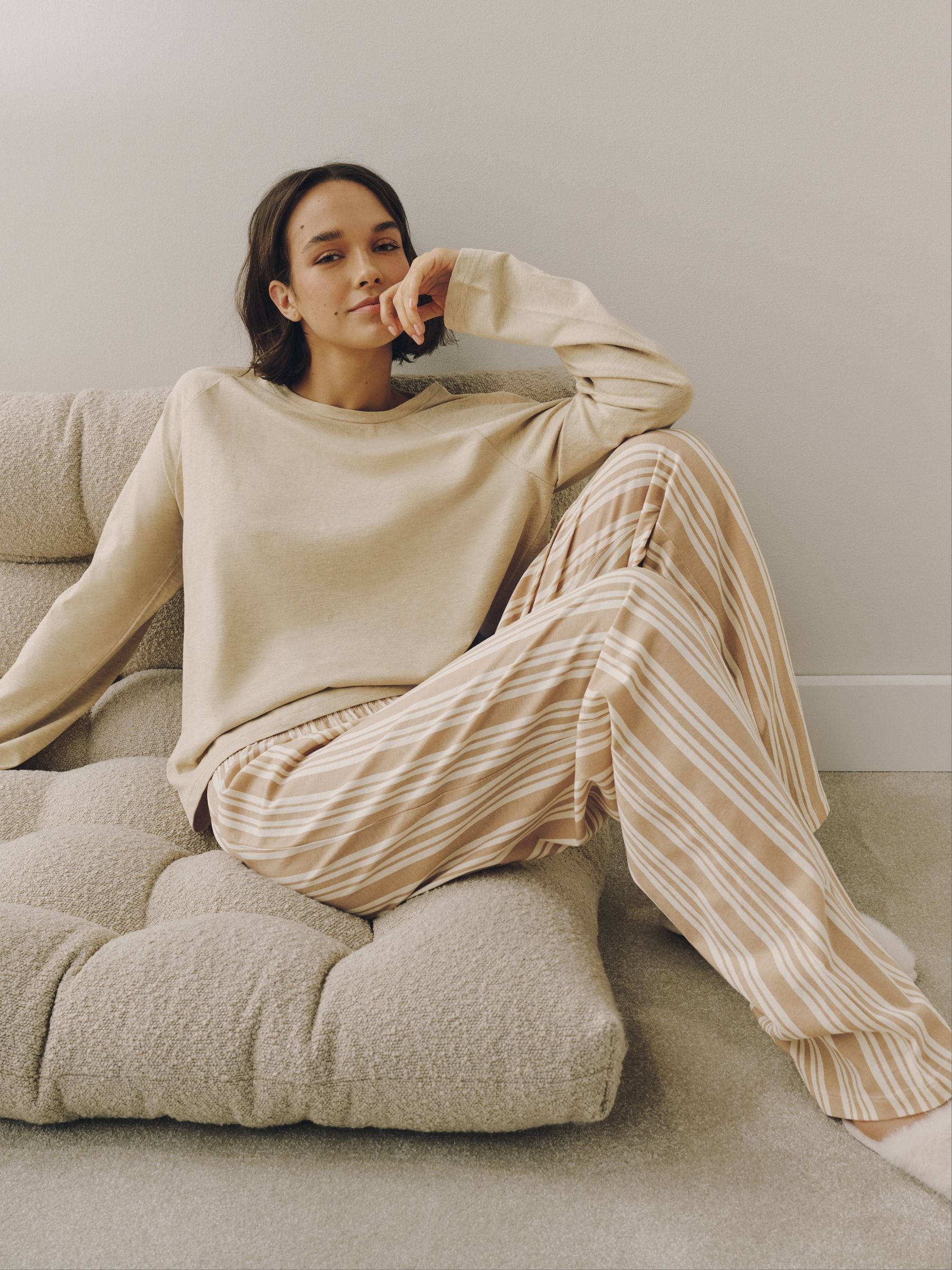 Long Sleeve Pyjamas - Neutral Stripe - Regular - SIP Worn