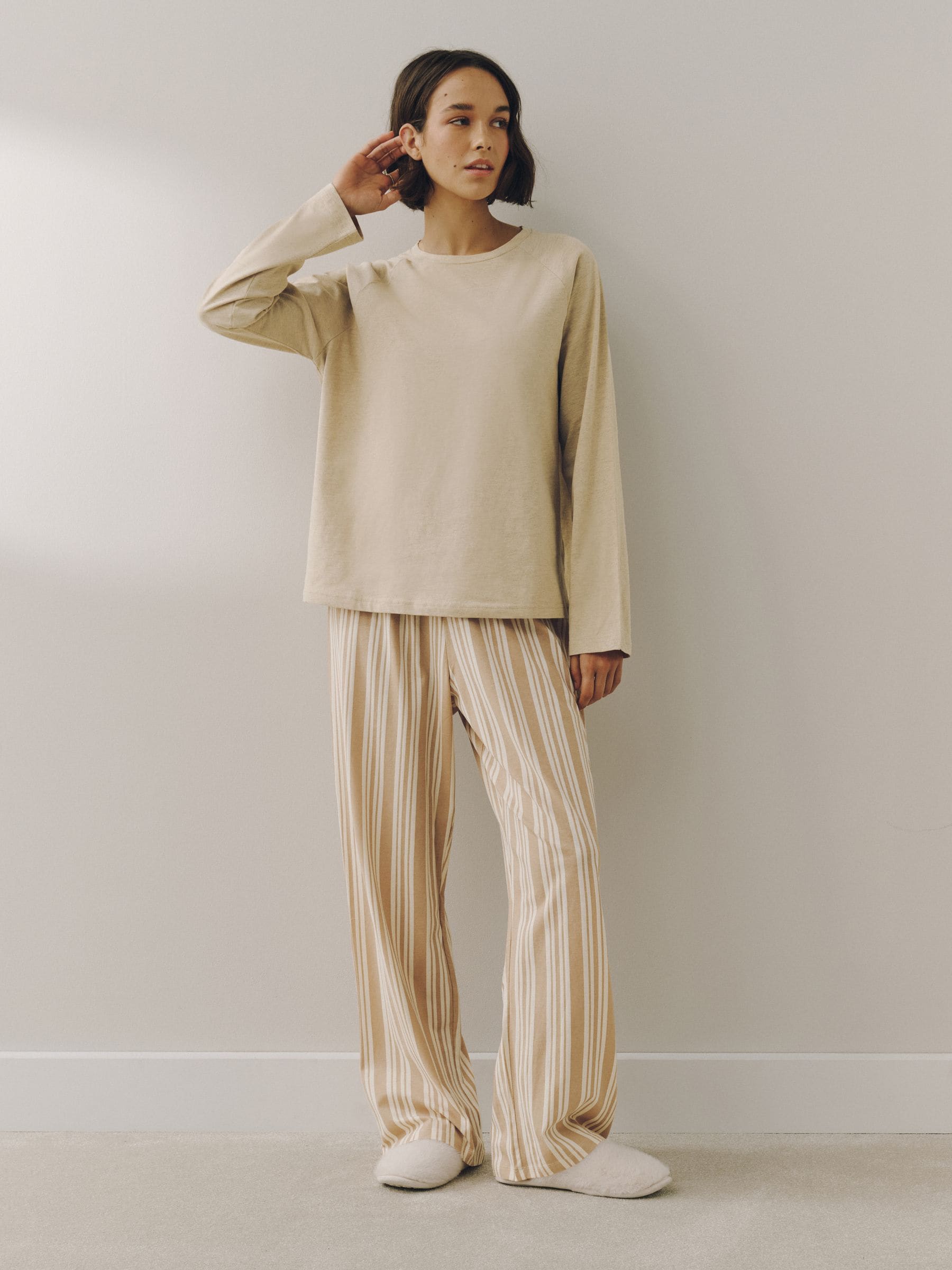 Long Sleeve Pyjamas - Neutral Stripe - Regular - SIP Worn