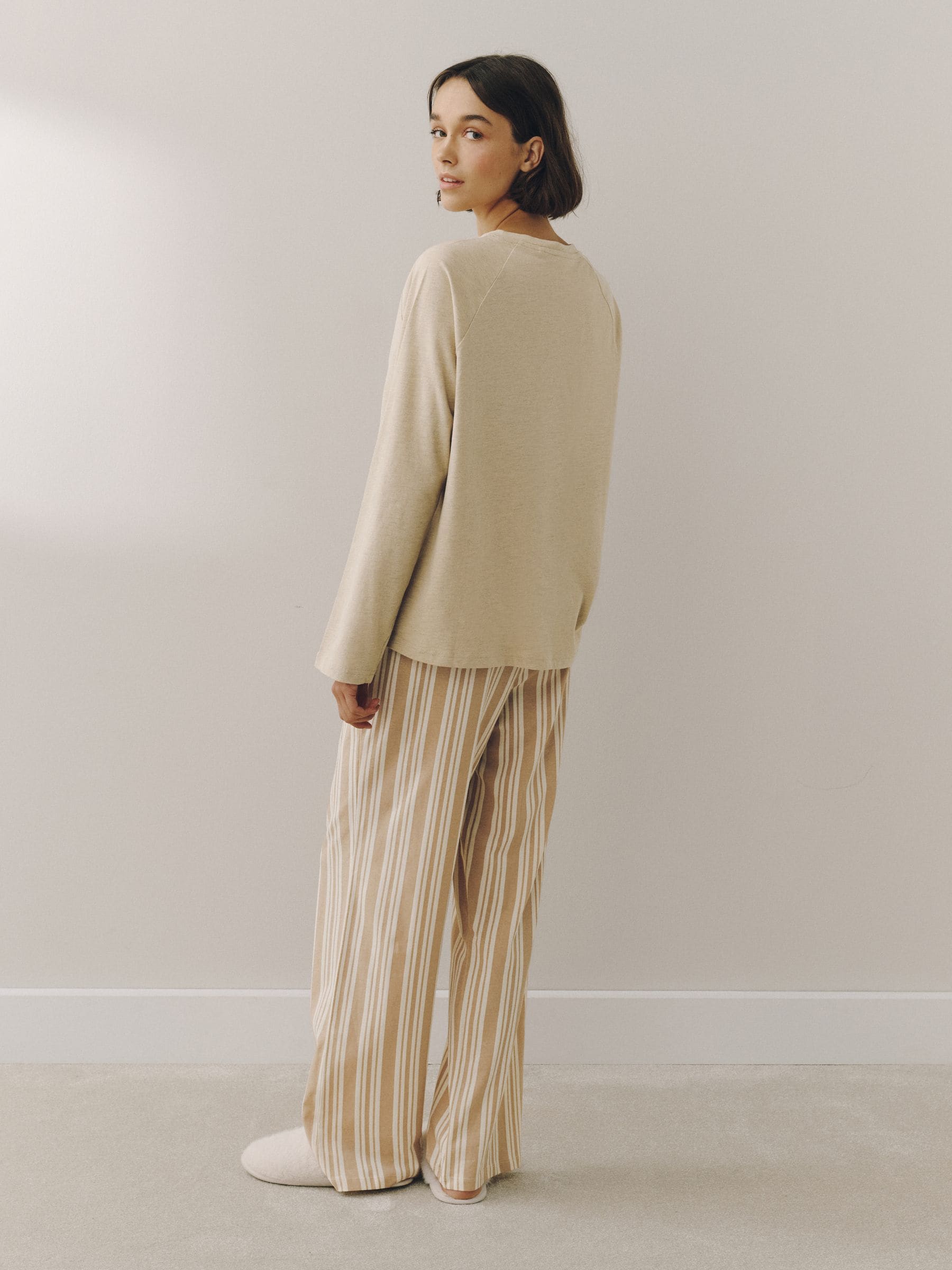 Long Sleeve Pyjamas - Neutral Stripe - Regular - SIP Worn