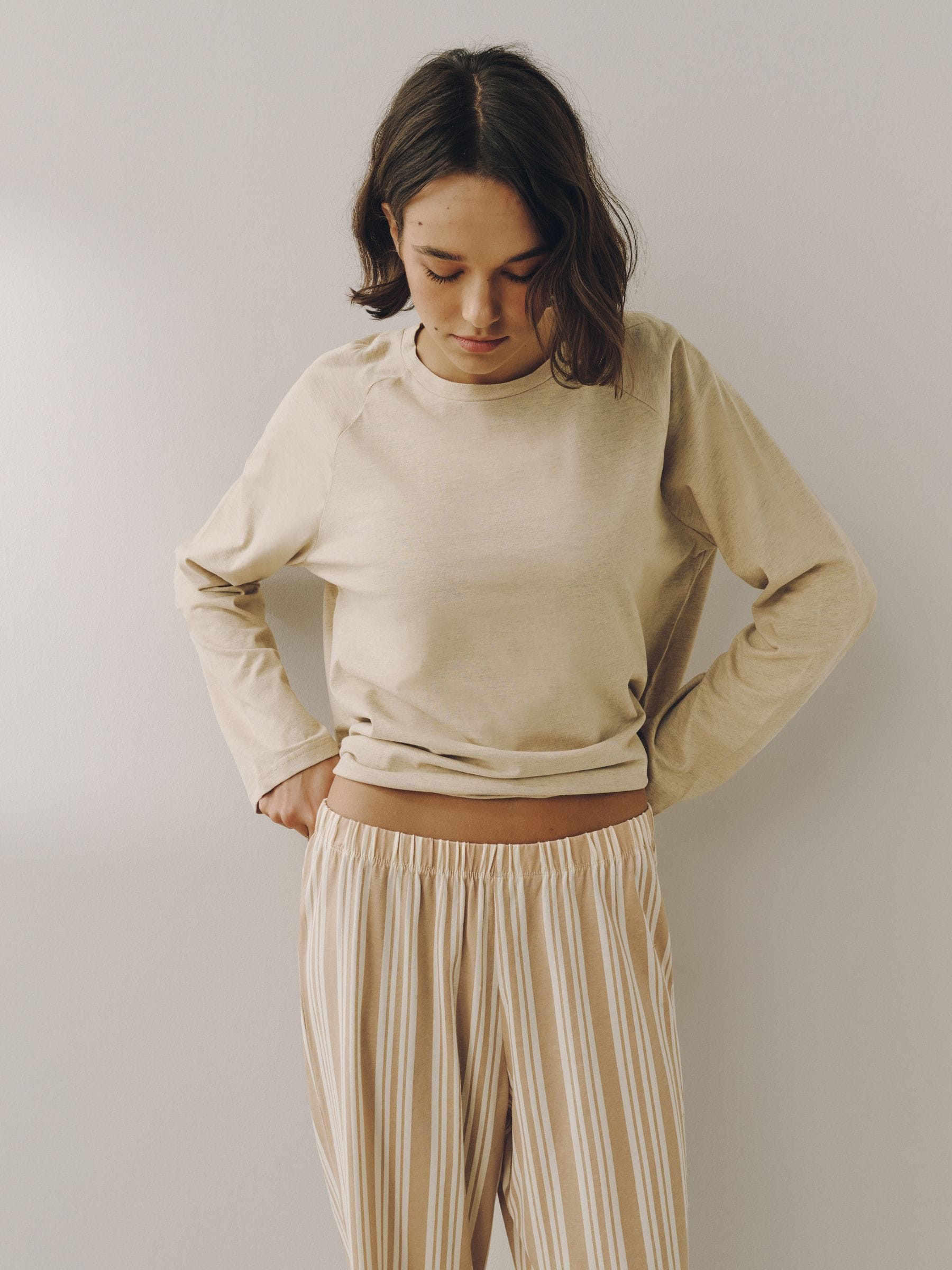 Long Sleeve Pyjamas - Neutral Stripe - Regular - SIP Worn