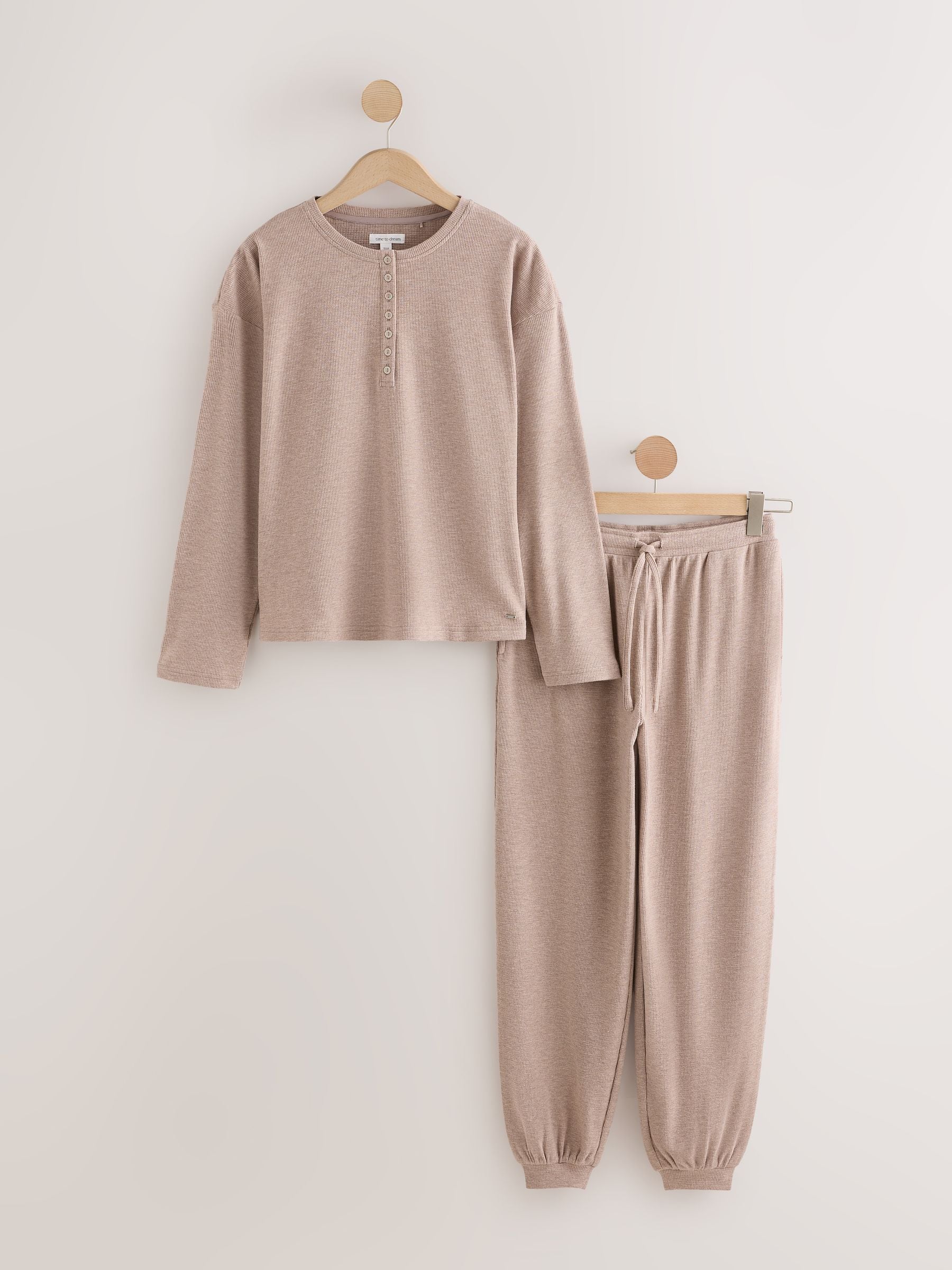 Cosy Waffle Long Sleeve Henley Pyjamas - Neutral - Regular - SIP Still Life