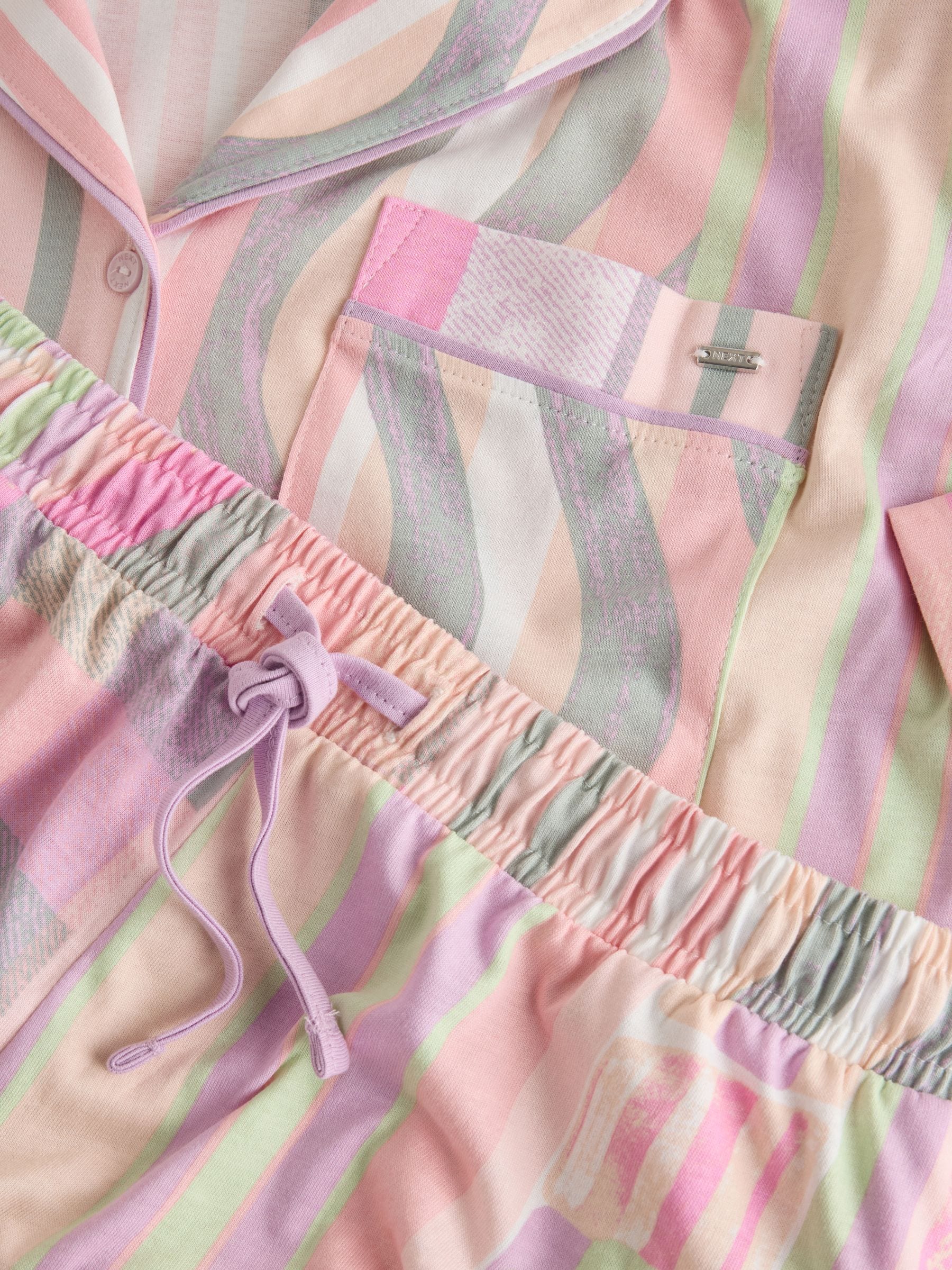 Long Sleeve Button Through Pyjama Set - Pink Stripe - Regular - SIP Still Life