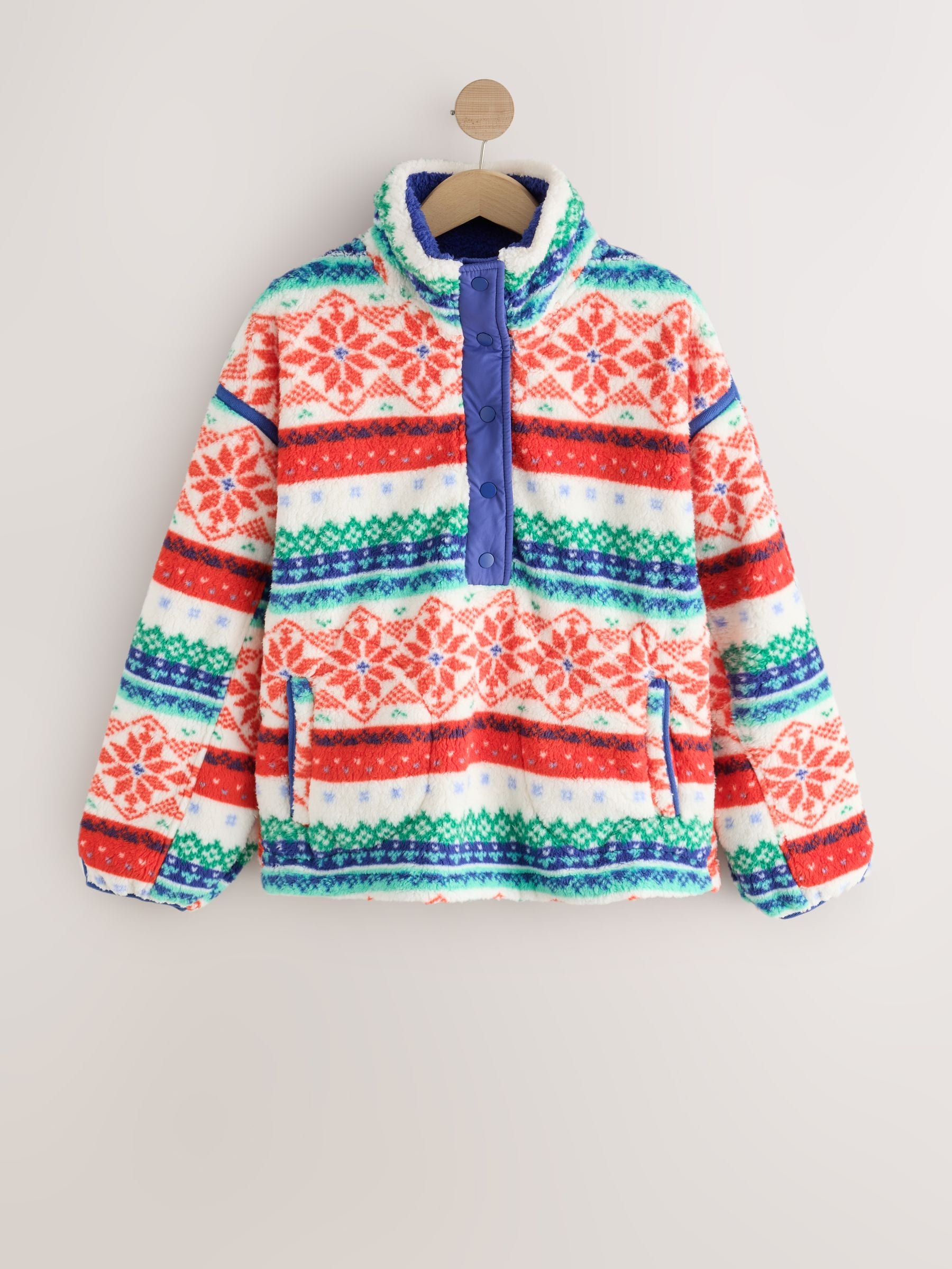 Half Zip Borg Fleece - Red/Green Fairisle - Regular - SIP Still Life