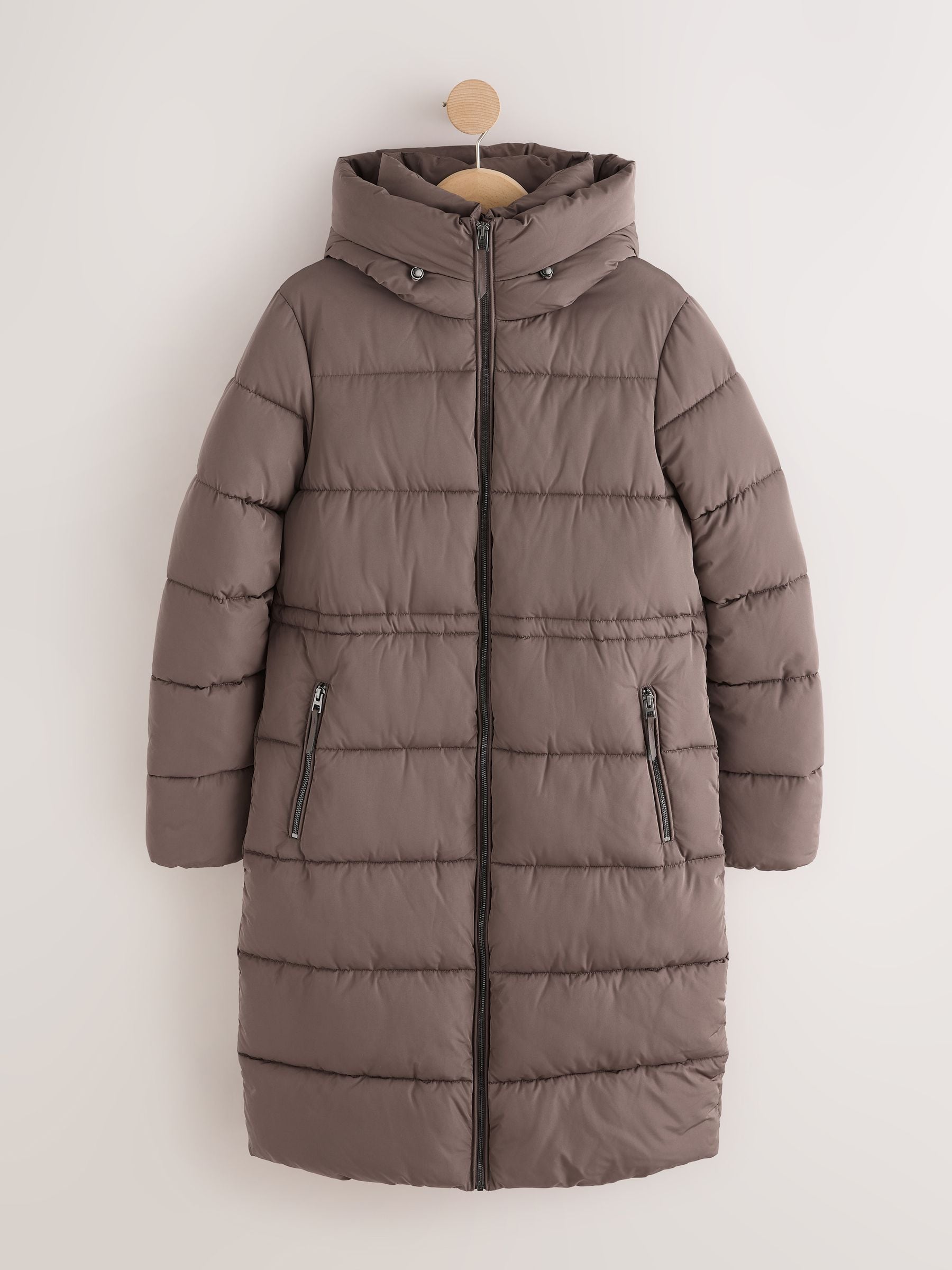 Shower Resistant Hooded Long Padded Puffer Coat - Chocolate Brown - Regular - SIP Still Life