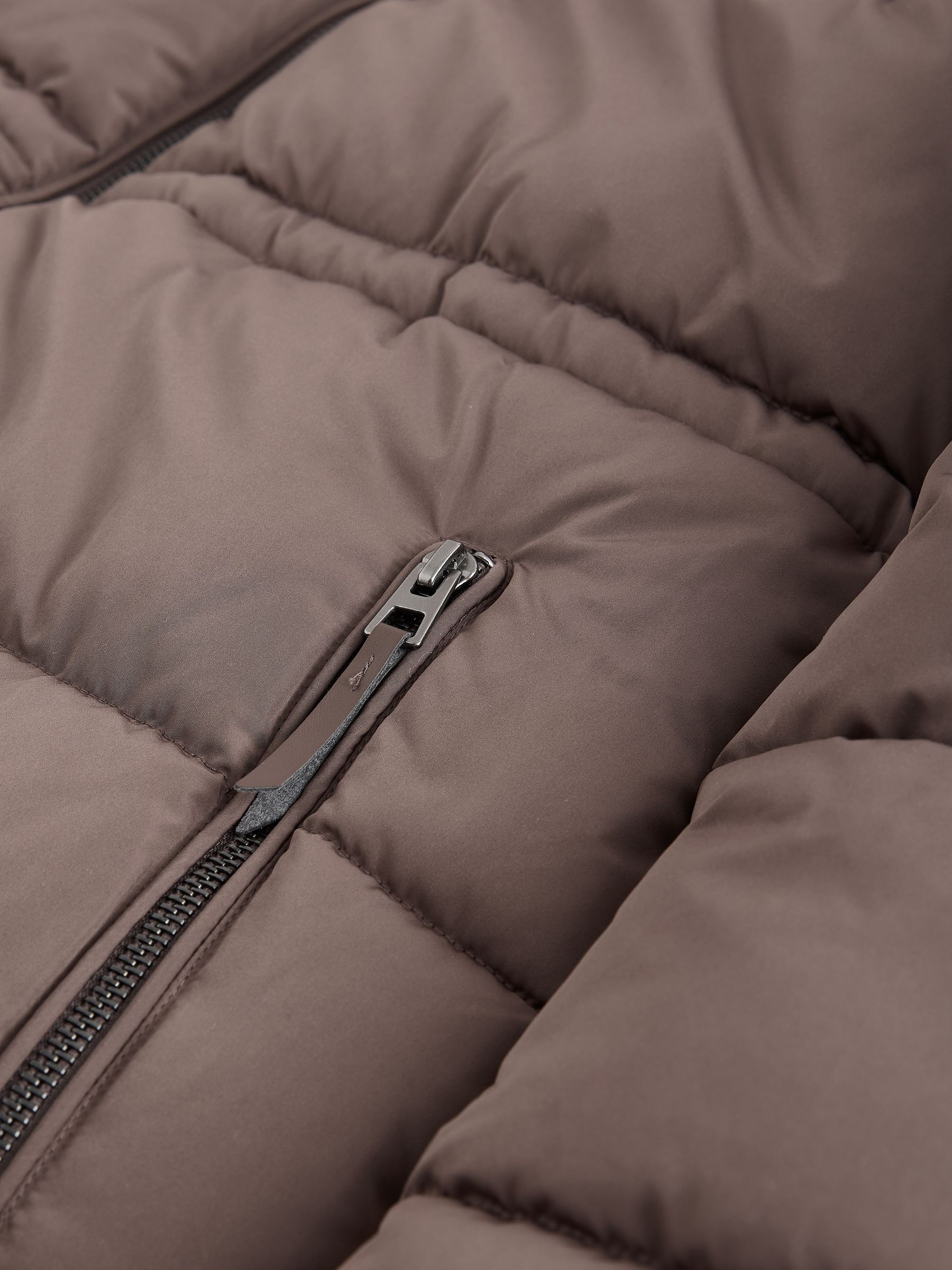 Shower Resistant Hooded Long Padded Puffer Coat - Chocolate Brown - Regular - SIP Still Life