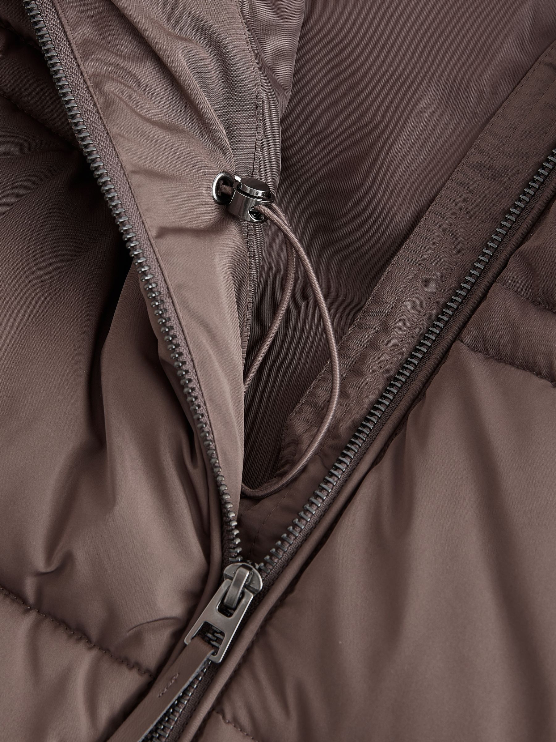 Shower Resistant Hooded Long Padded Puffer Coat - Chocolate Brown - Regular - SIP Still Life