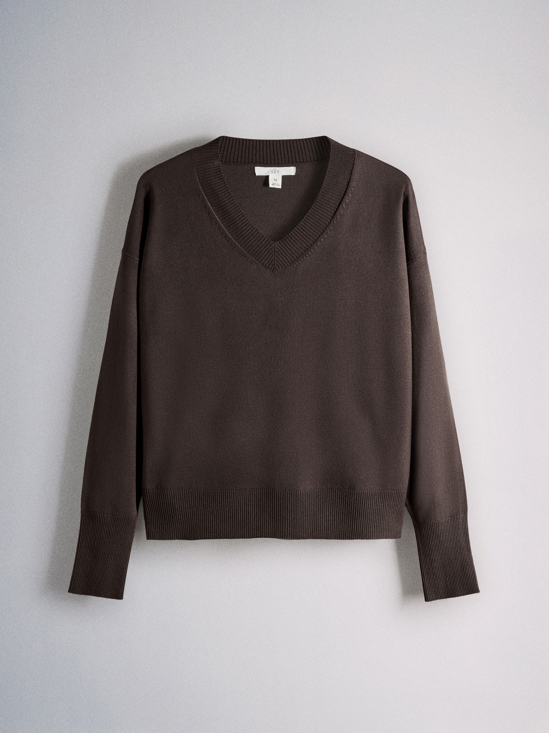 The Set Fine Knitted V-Neck Jumpers - Chocolate Brown/Taupe Brown/Cream - 3 Pack - SIP Still Life