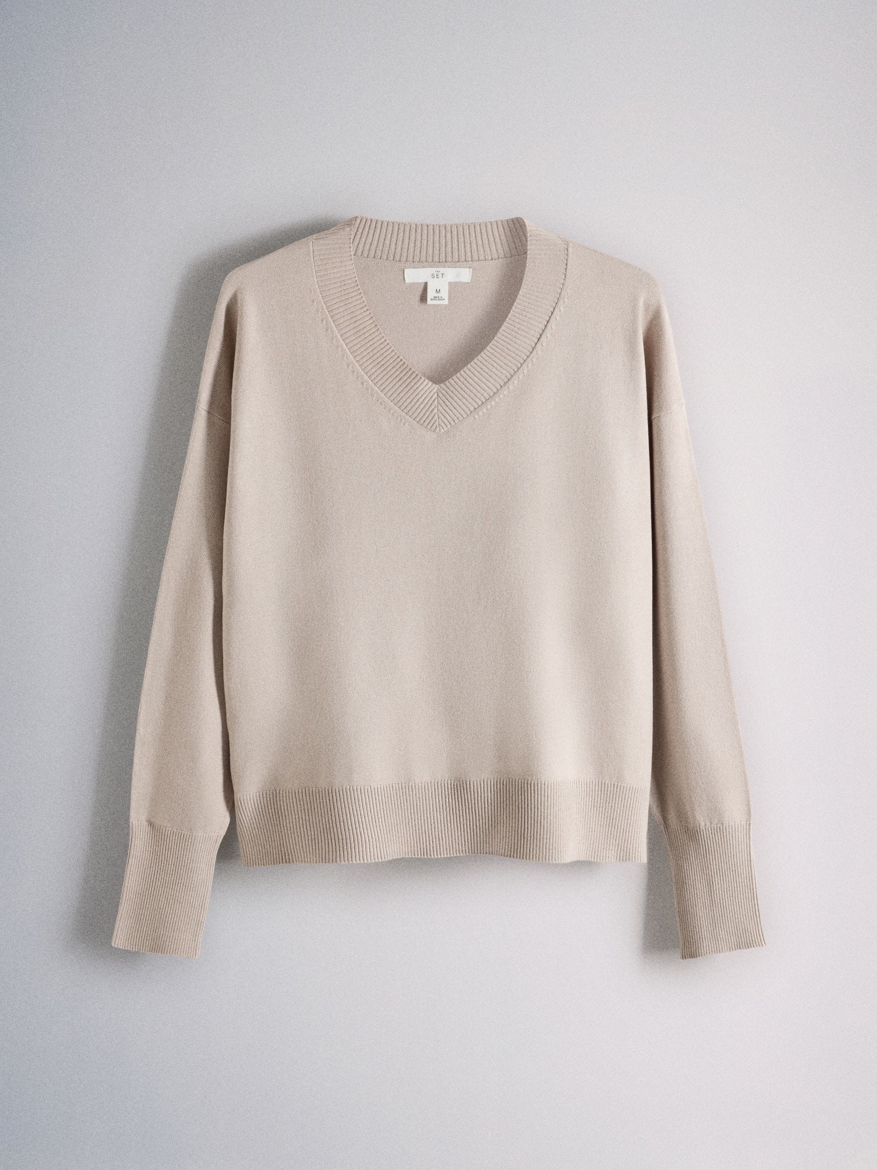The Set Fine Knitted V-Neck Jumpers - Chocolate Brown/Taupe Brown/Cream - 3 Pack - SIP Still Life