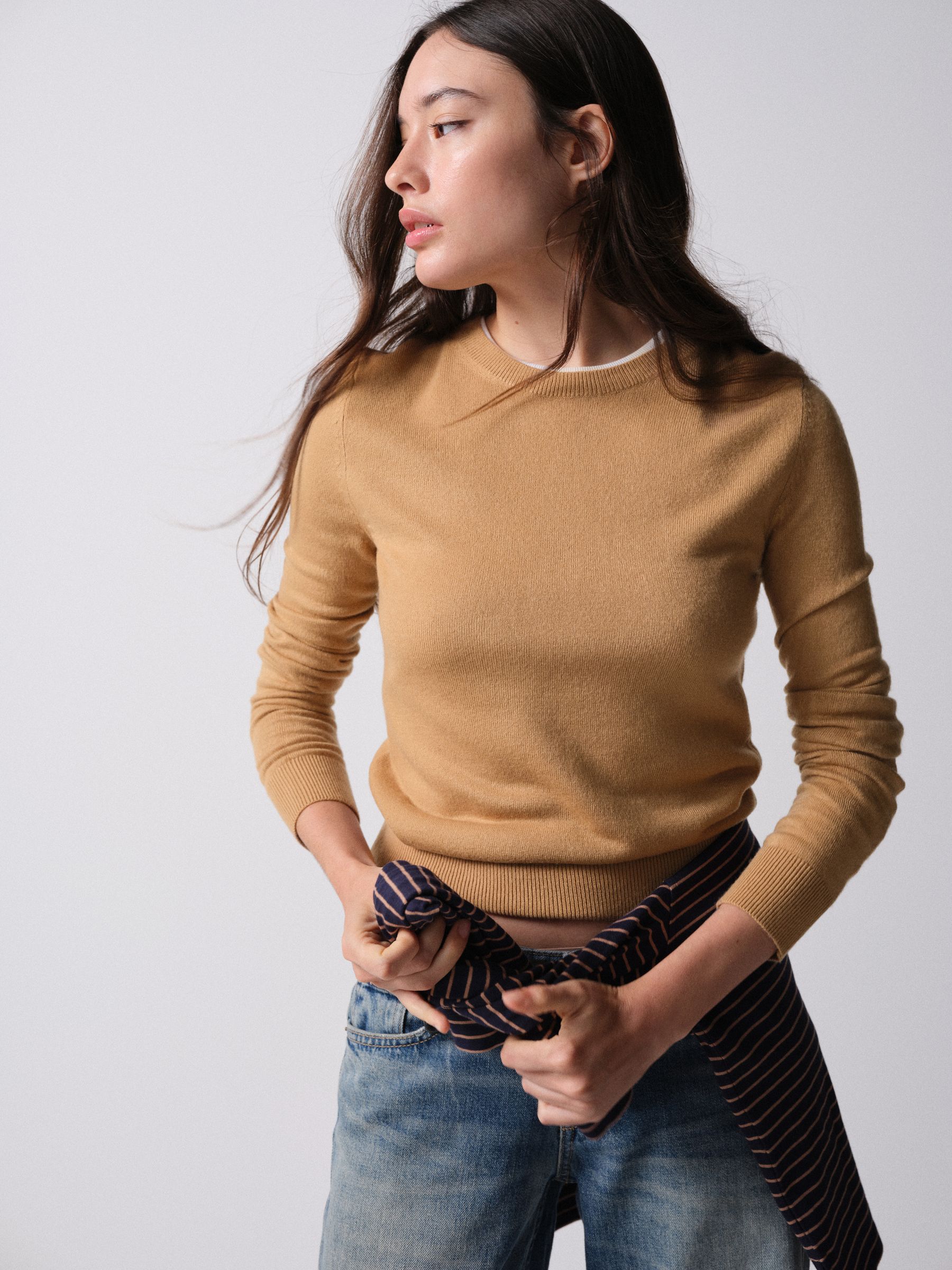 The Set 3 Pack Soft Knit Crew Neck Long Sleeve Jumpers - Caramel Brown/Chocolate Brown/Navy Blue - Regular - SIP Worn