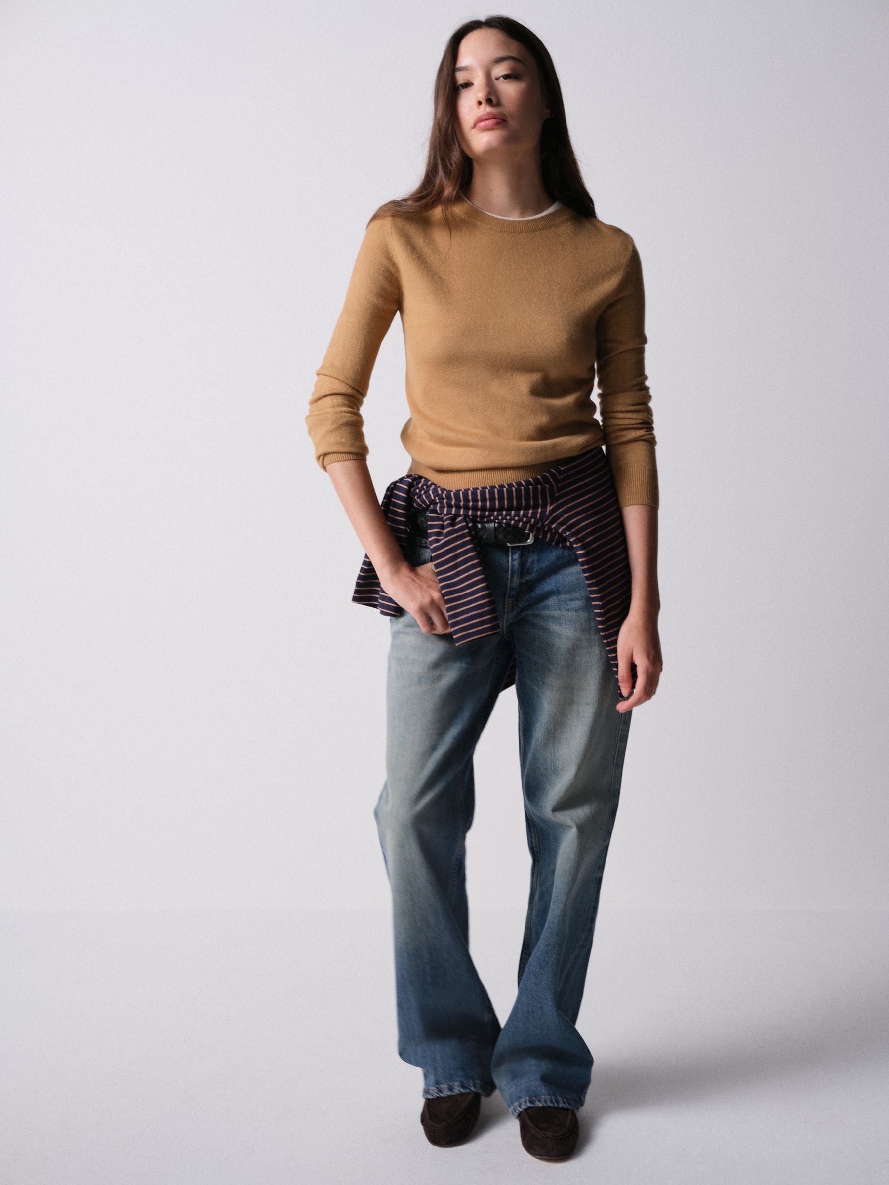 The Set 3 Pack Soft Knit Crew Neck Long Sleeve Jumpers - Caramel Brown/Chocolate Brown/Navy Blue - Regular - SIP Worn
