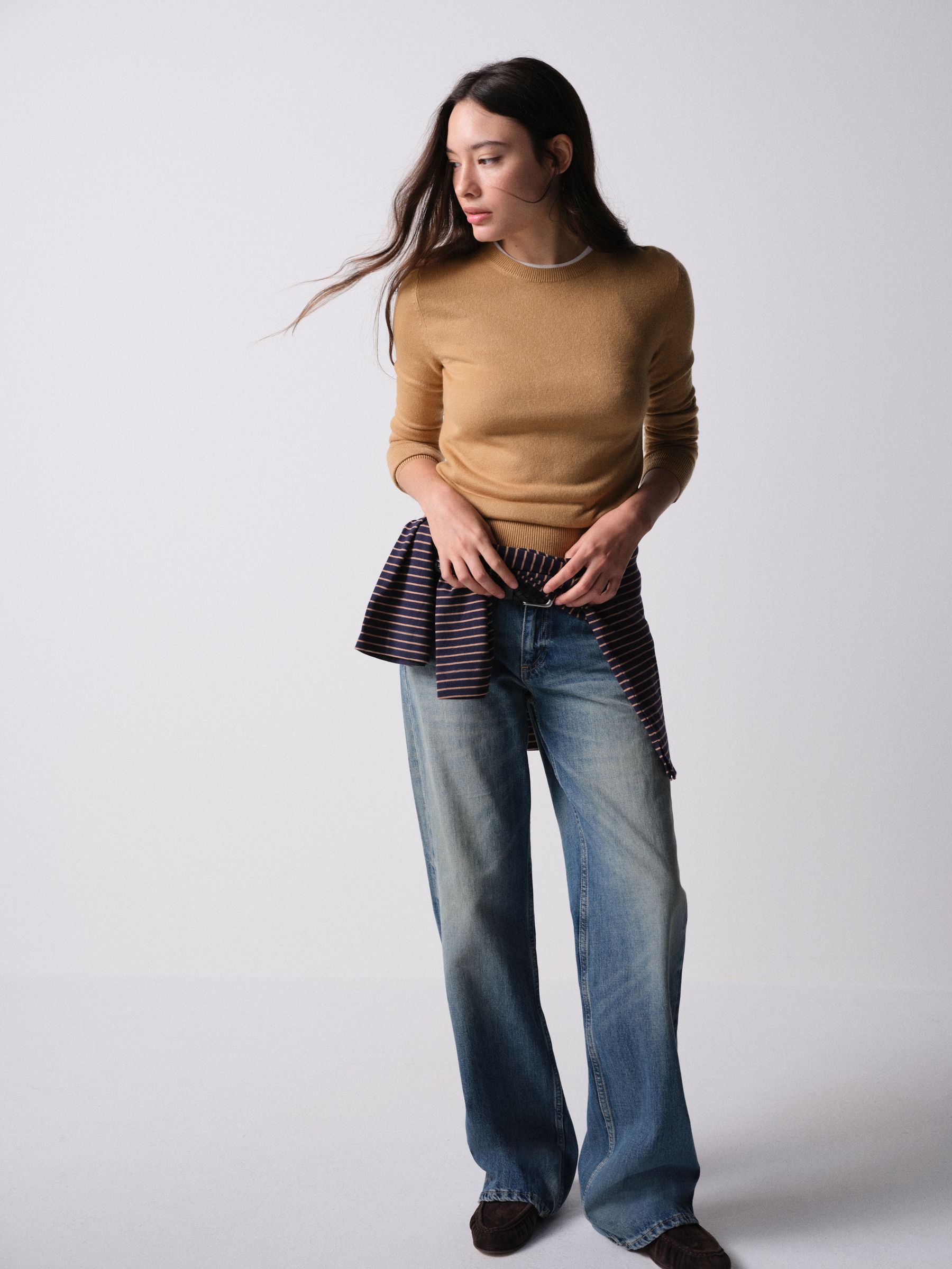 The Set 3 Pack Soft Knit Crew Neck Long Sleeve Jumpers - Caramel Brown/Chocolate Brown/Navy Blue - Regular - SIP Worn