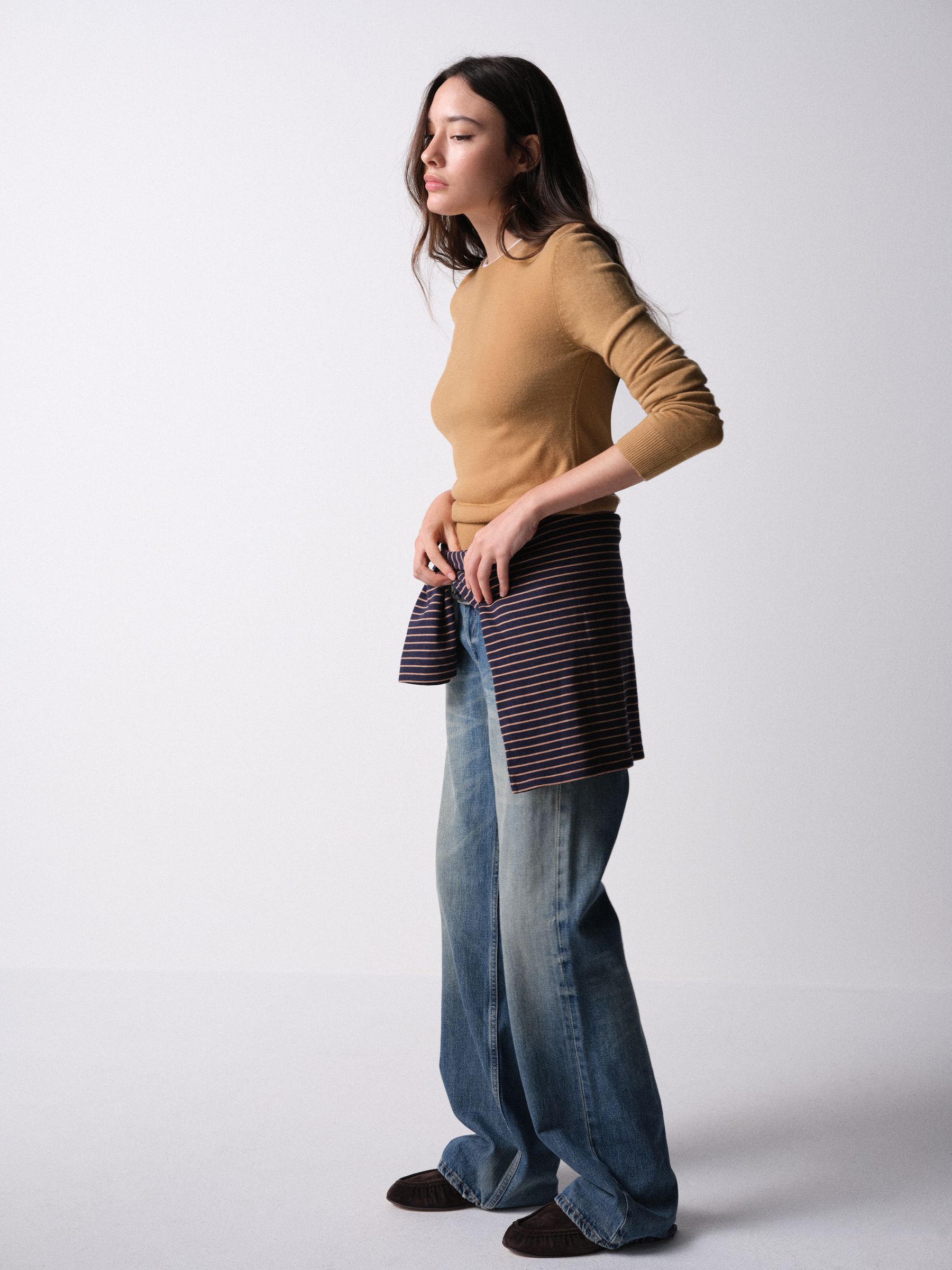 The Set 3 Pack Soft Knit Crew Neck Long Sleeve Jumpers - Caramel Brown/Chocolate Brown/Navy Blue - Regular - SIP Worn
