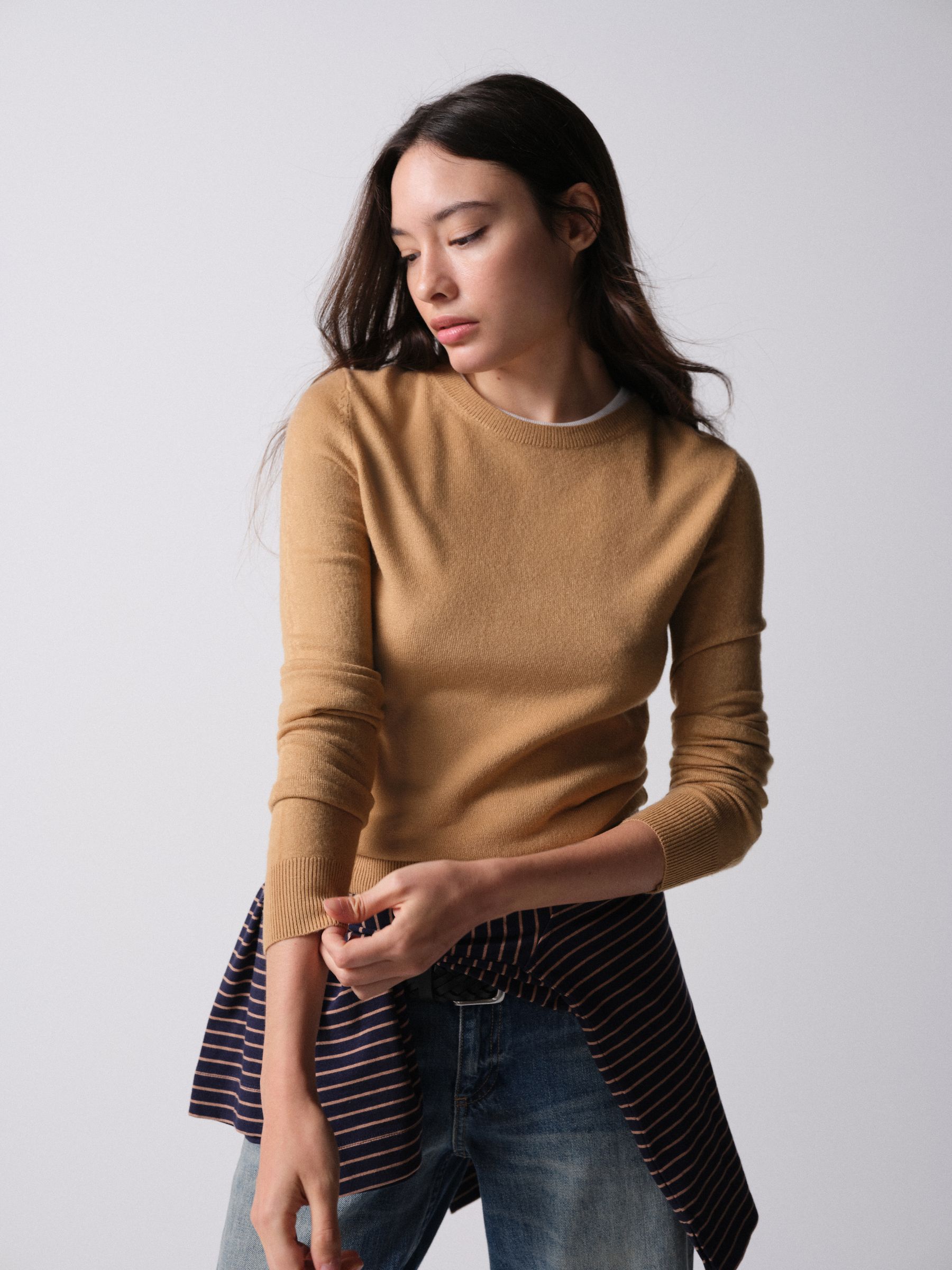 The Set 3 Pack Soft Knit Crew Neck Long Sleeve Jumpers - Caramel Brown/Chocolate Brown/Navy Blue - Regular - SIP Worn