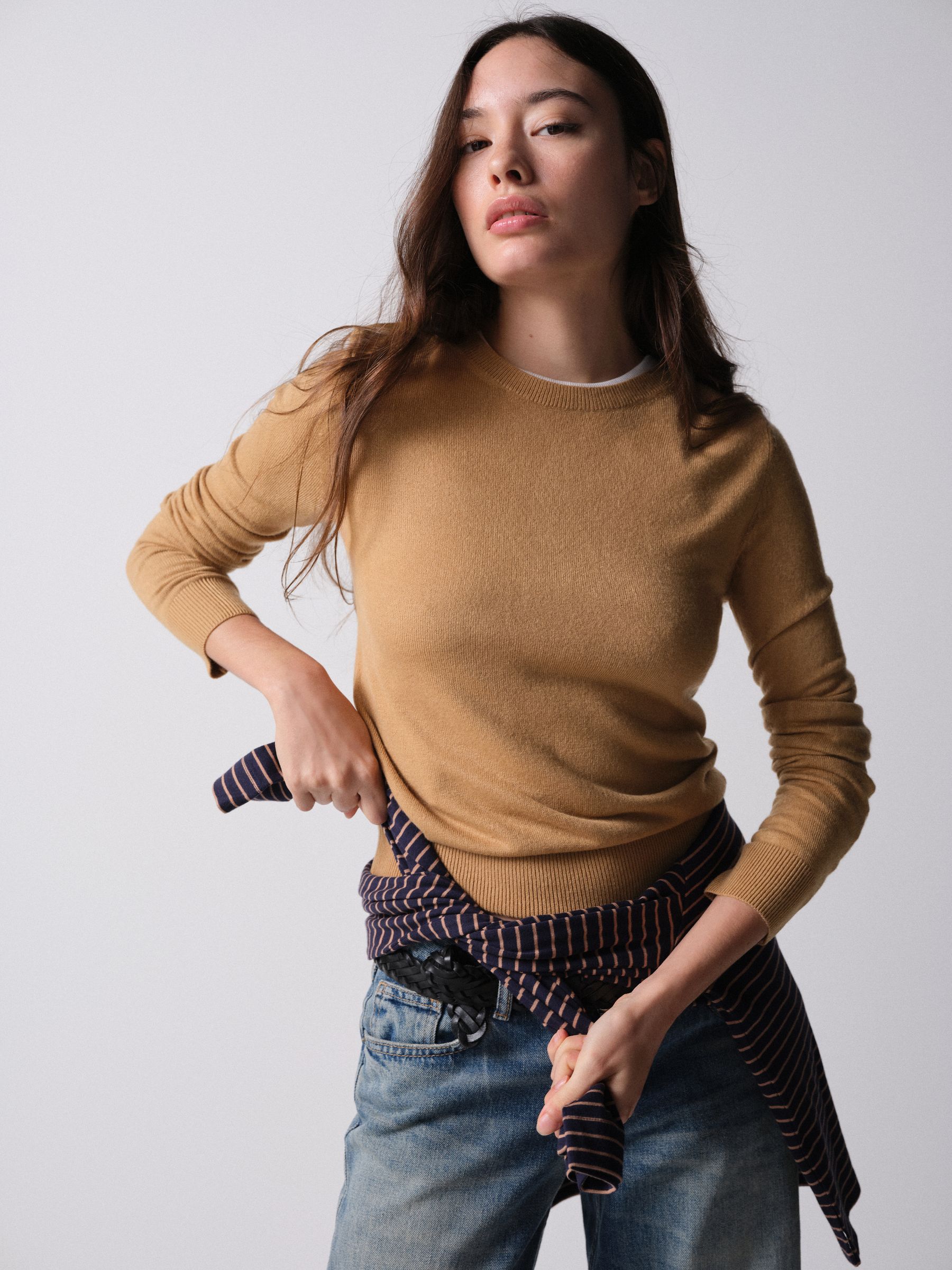 The Set 3 Pack Soft Knit Crew Neck Long Sleeve Jumpers - Caramel Brown/Chocolate Brown/Navy Blue - Regular - SIP Worn