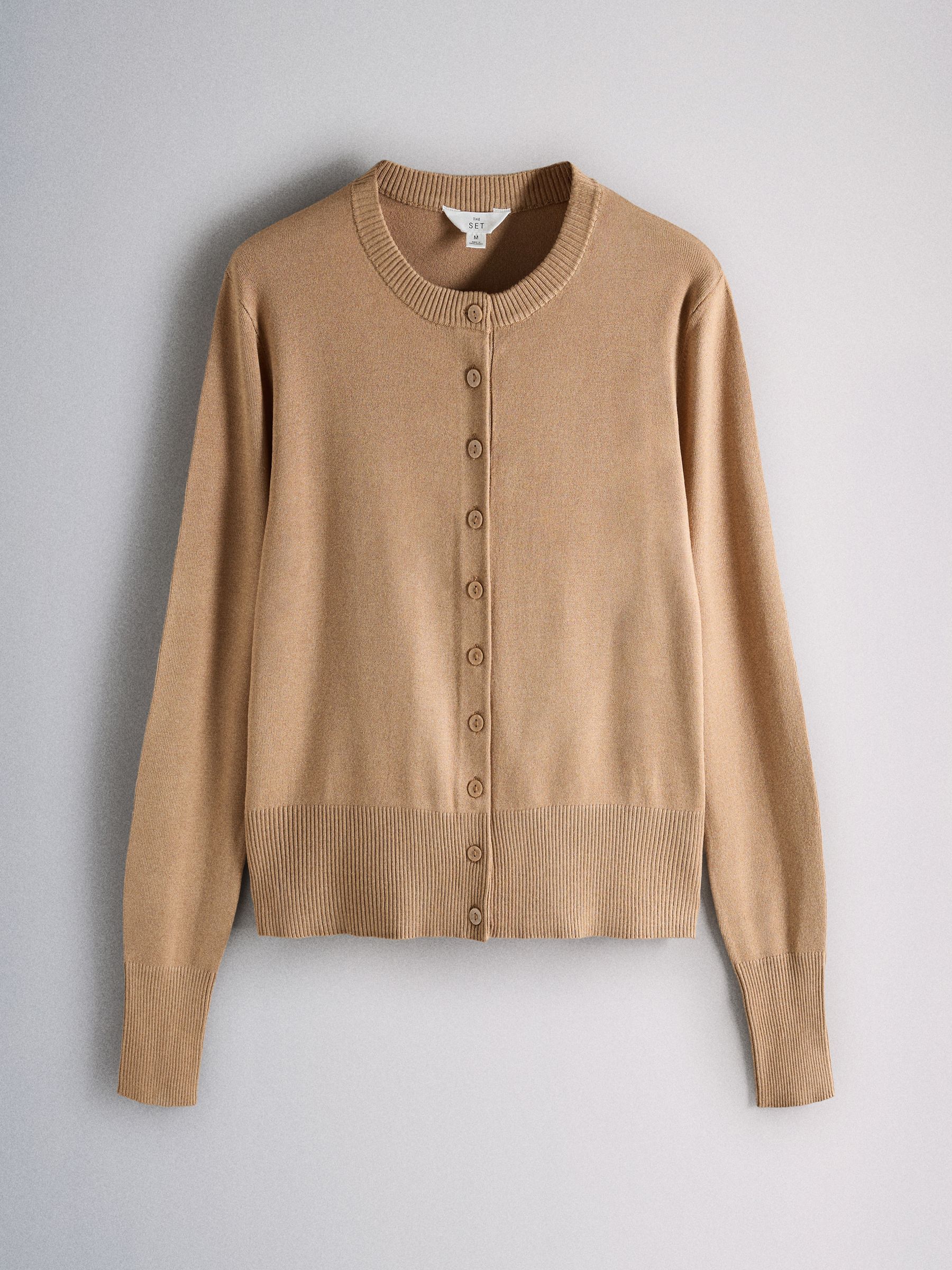 The Set Fine Knitted Crew Neck Cardigans - Caramel/Burnt Orange/Navy Blue Stripe - 3 Pack - SIP Still Life
