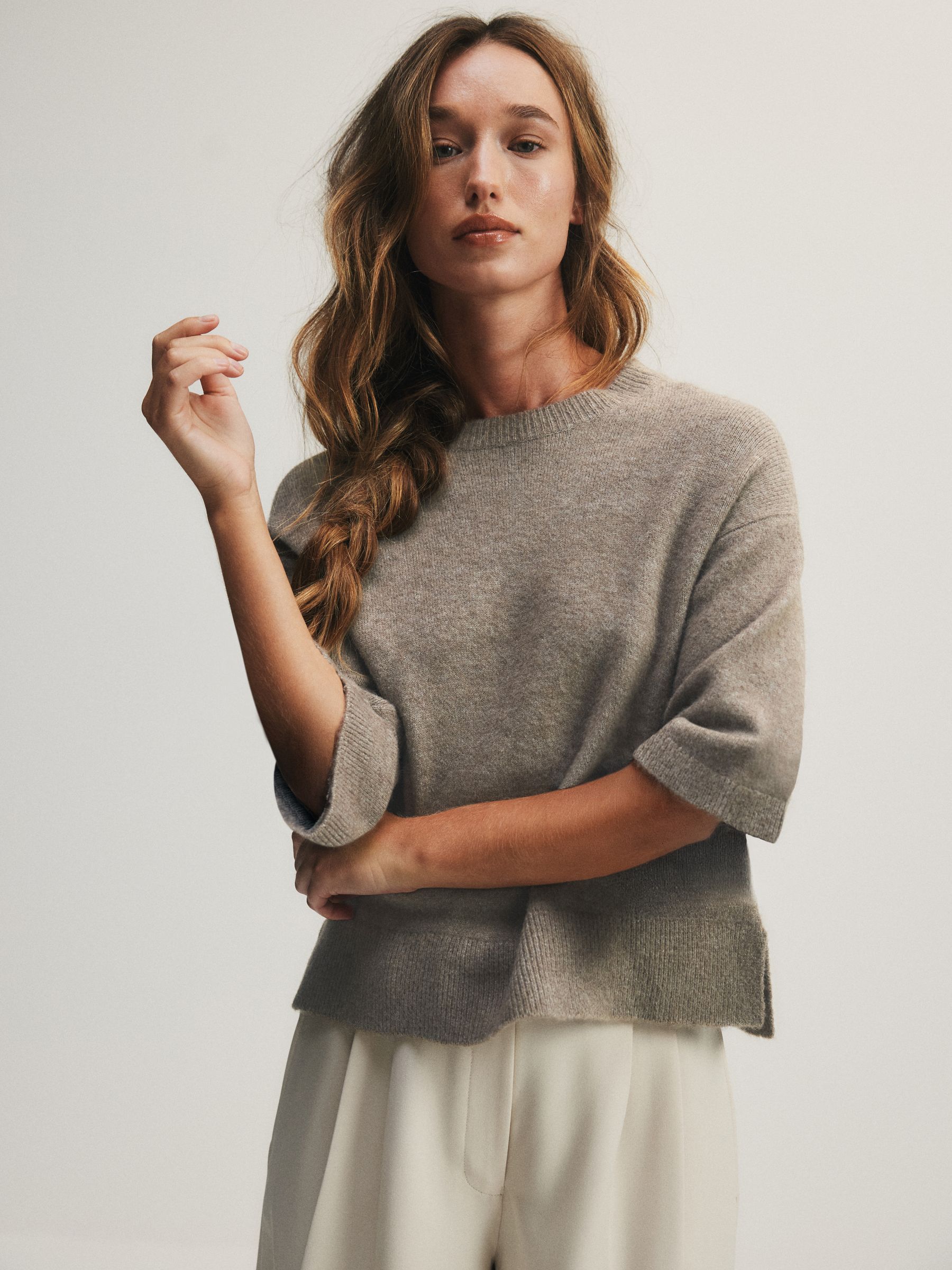 The Set 3 Pack Crew Neck Knitted T-Shirts - Oatmeal/Stone Brown/Chocolate Brown - Regular - SIP Worn