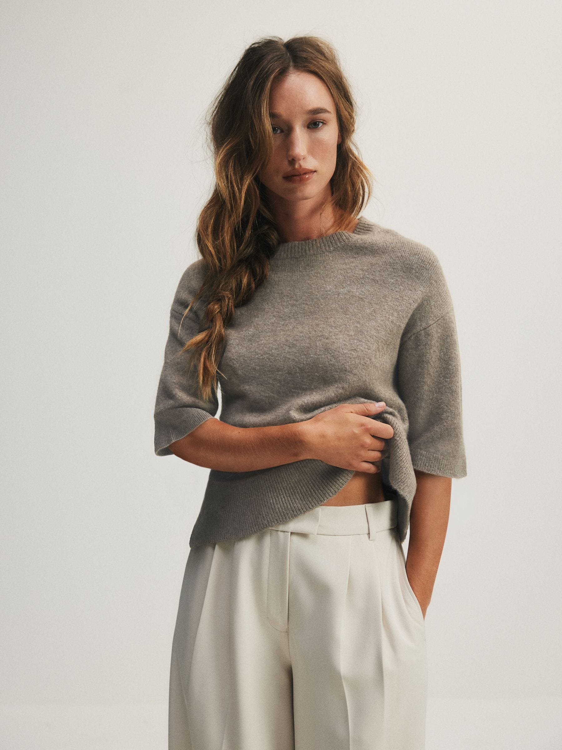 The Set 3 Pack Crew Neck Knitted T-Shirts - Oatmeal/Stone Brown/Chocolate Brown - Regular - SIP Worn