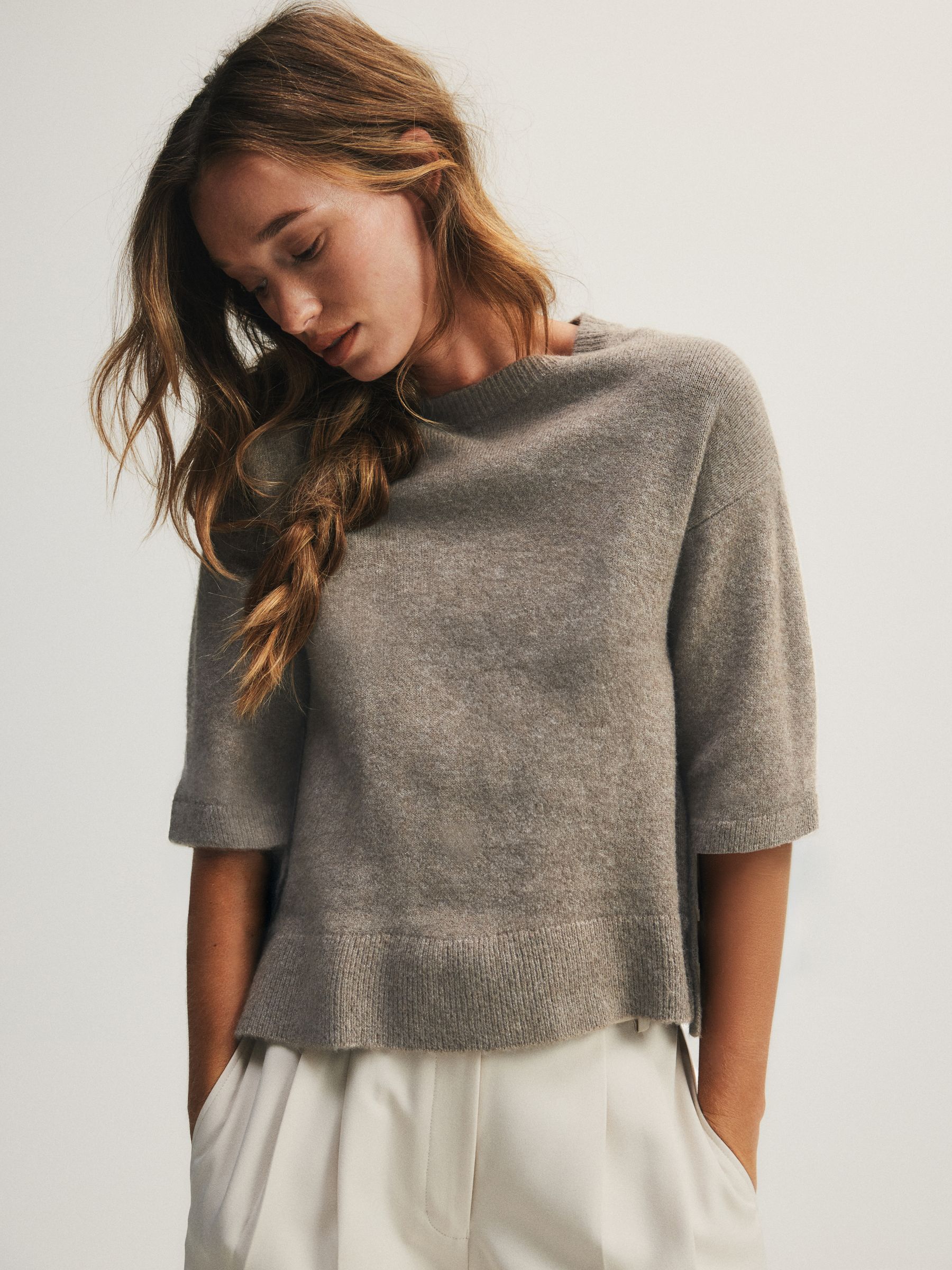 The Set 3 Pack Crew Neck Knitted T-Shirts - Oatmeal/Stone Brown/Chocolate Brown - Regular - SIP Worn