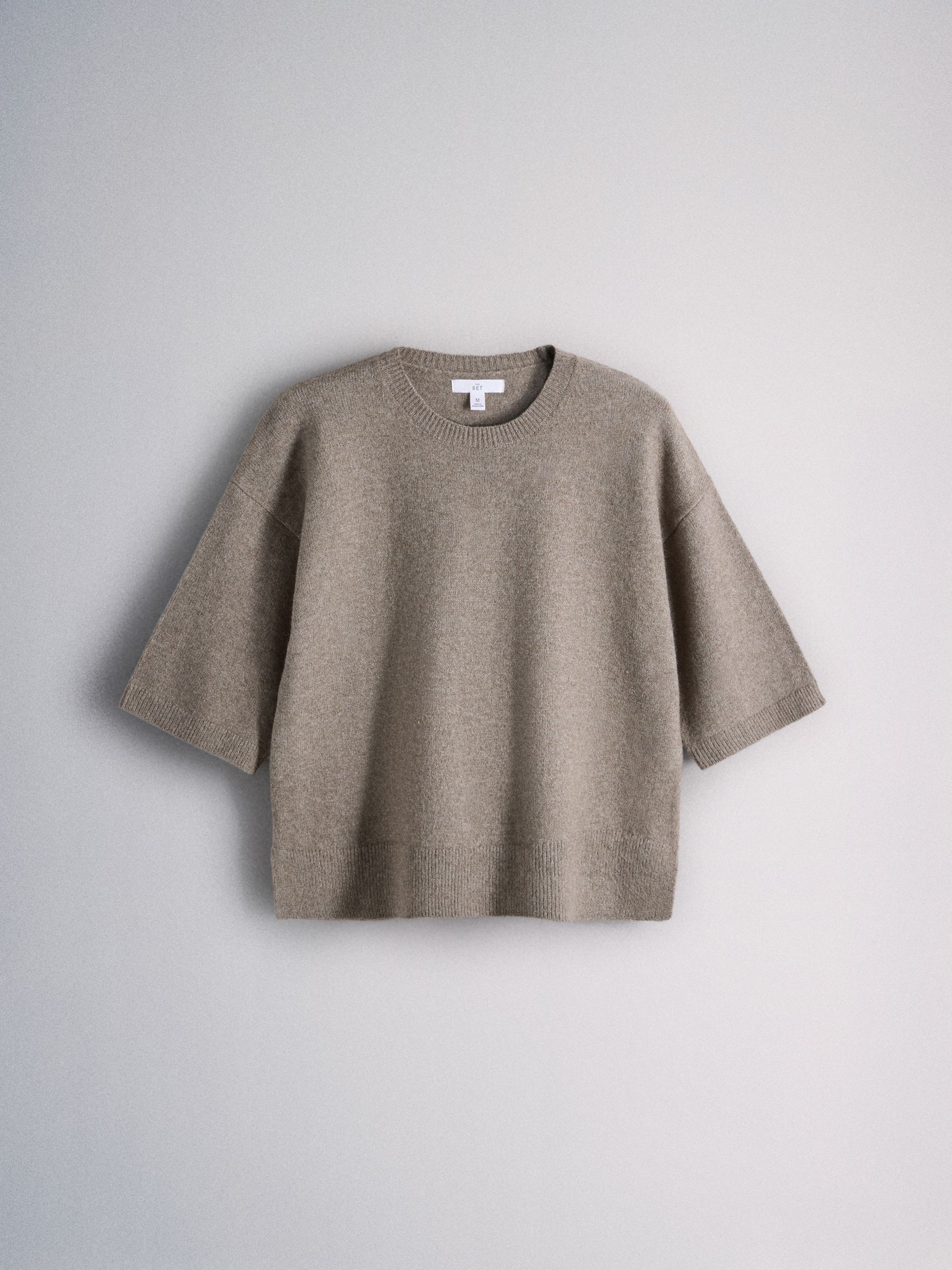 The Set 3 Pack Crew Neck Knitted T-Shirts - Oatmeal/Stone Brown/Chocolate Brown - Regular - SIP Still Life