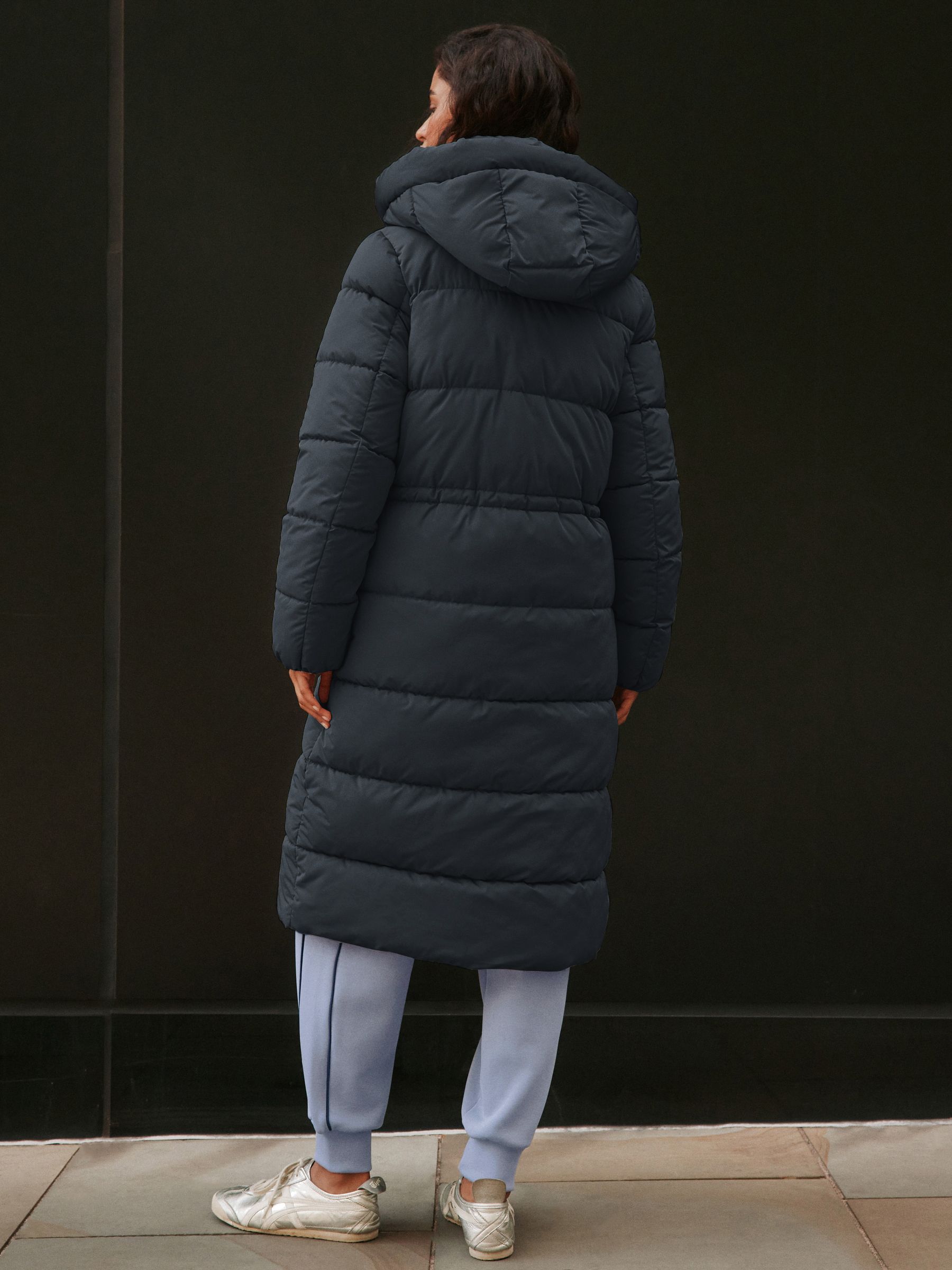 Shower Resistant Hooded Long Padded Puffer Coat - Teal Grey - Regular - Location Worn