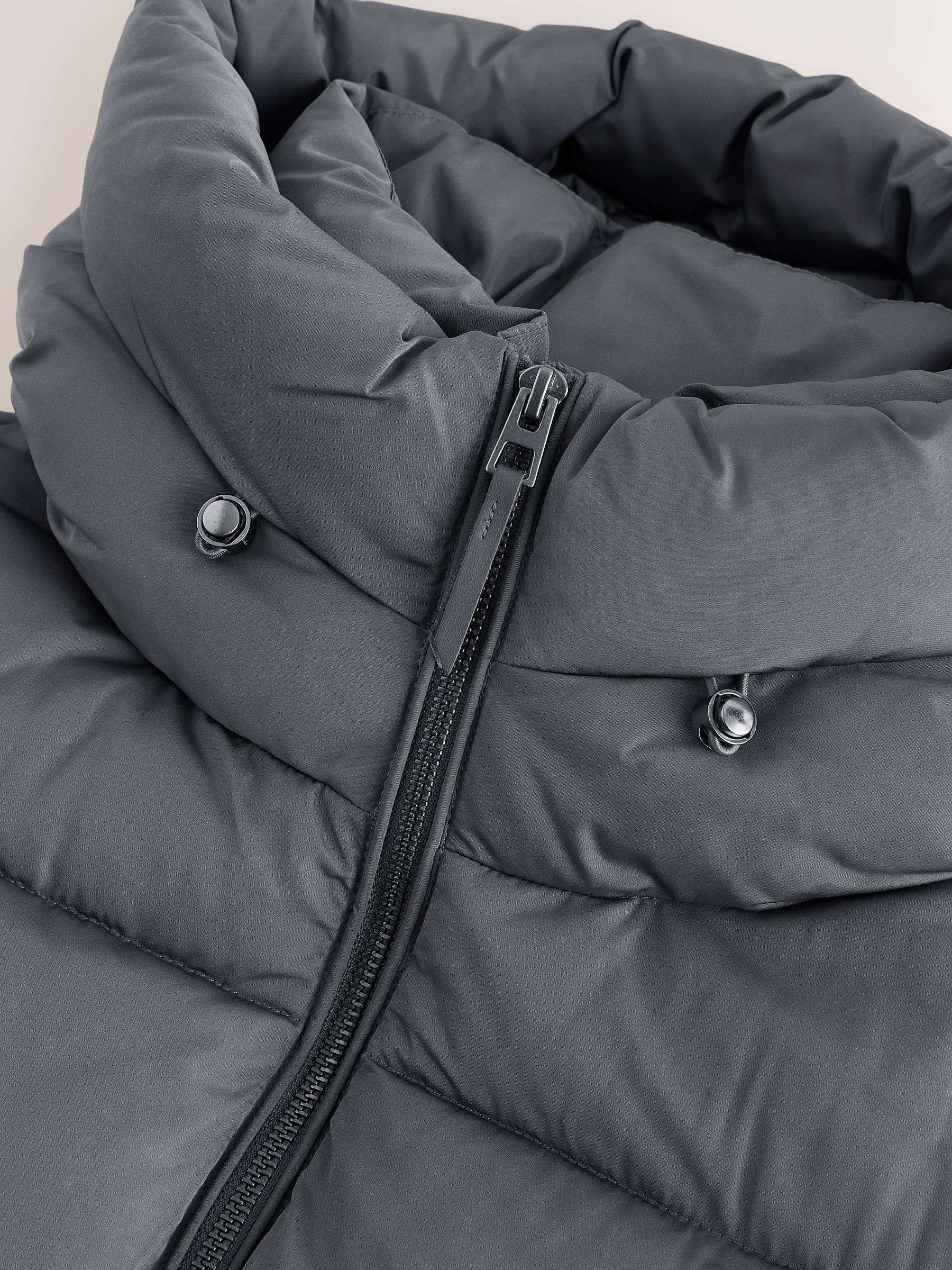 Shower Resistant Hooded Long Padded Puffer Coat - Teal Grey - Regular - SIP Still Life