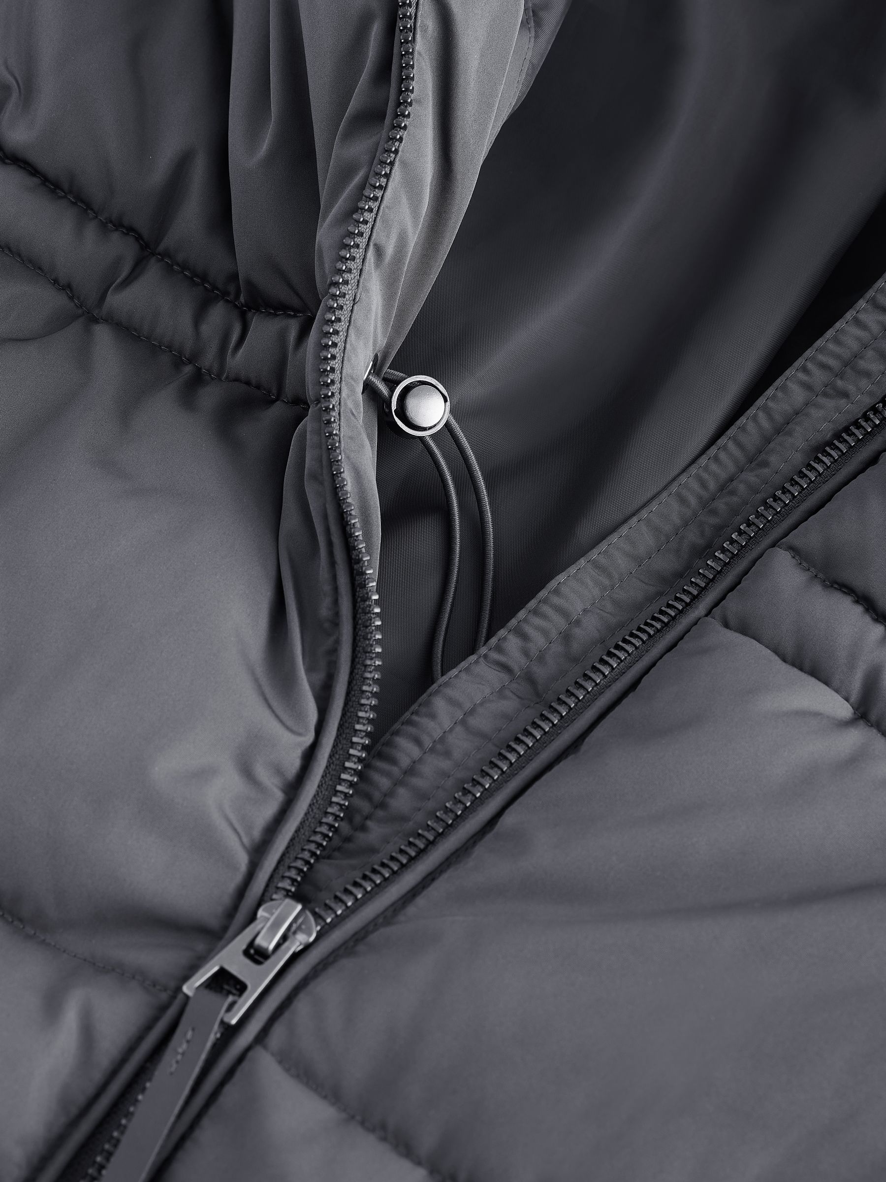 Shower Resistant Hooded Long Padded Puffer Coat - Teal Grey - Regular - SIP Still Life