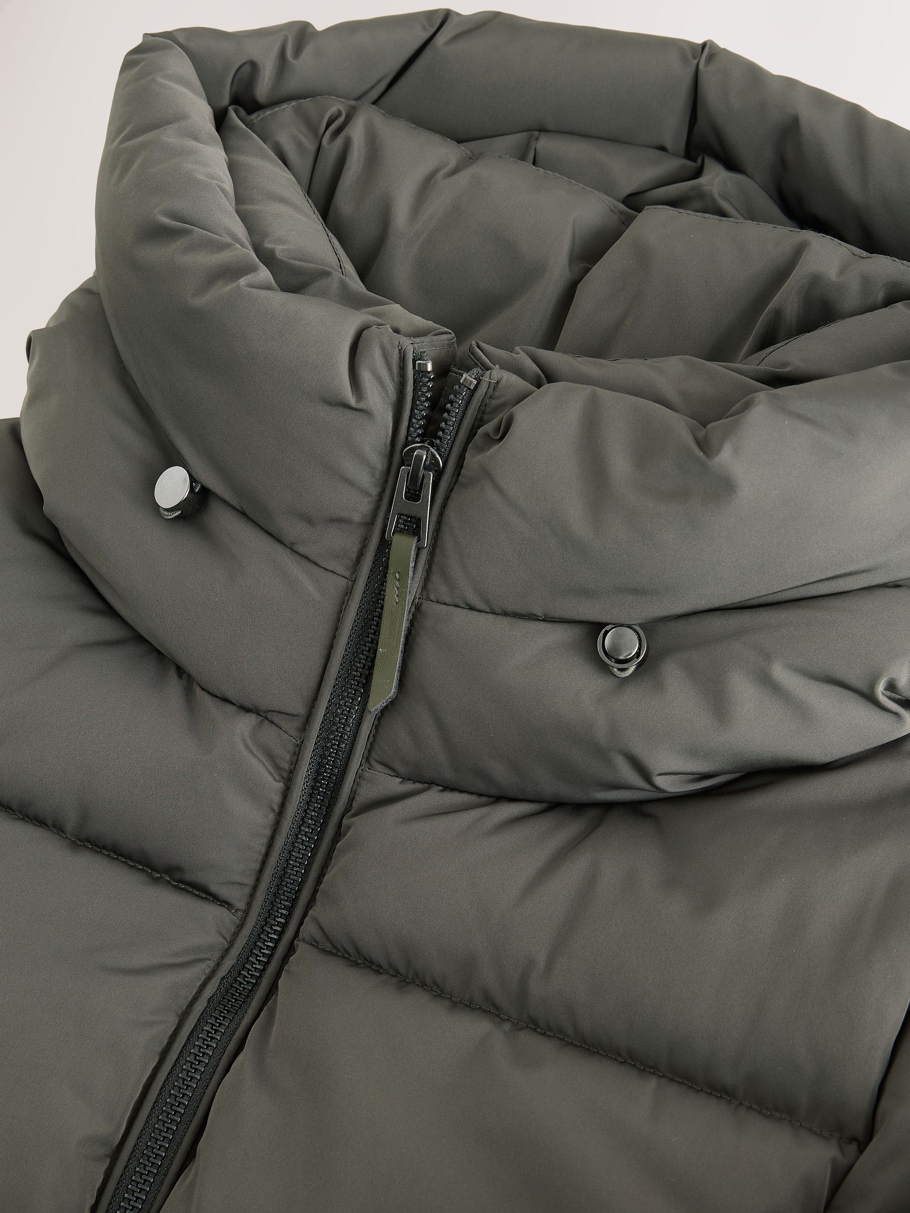 Shower Resistant Hooded Long Padded Puffer Coat - Khaki Green - Regular - SIP Still Life