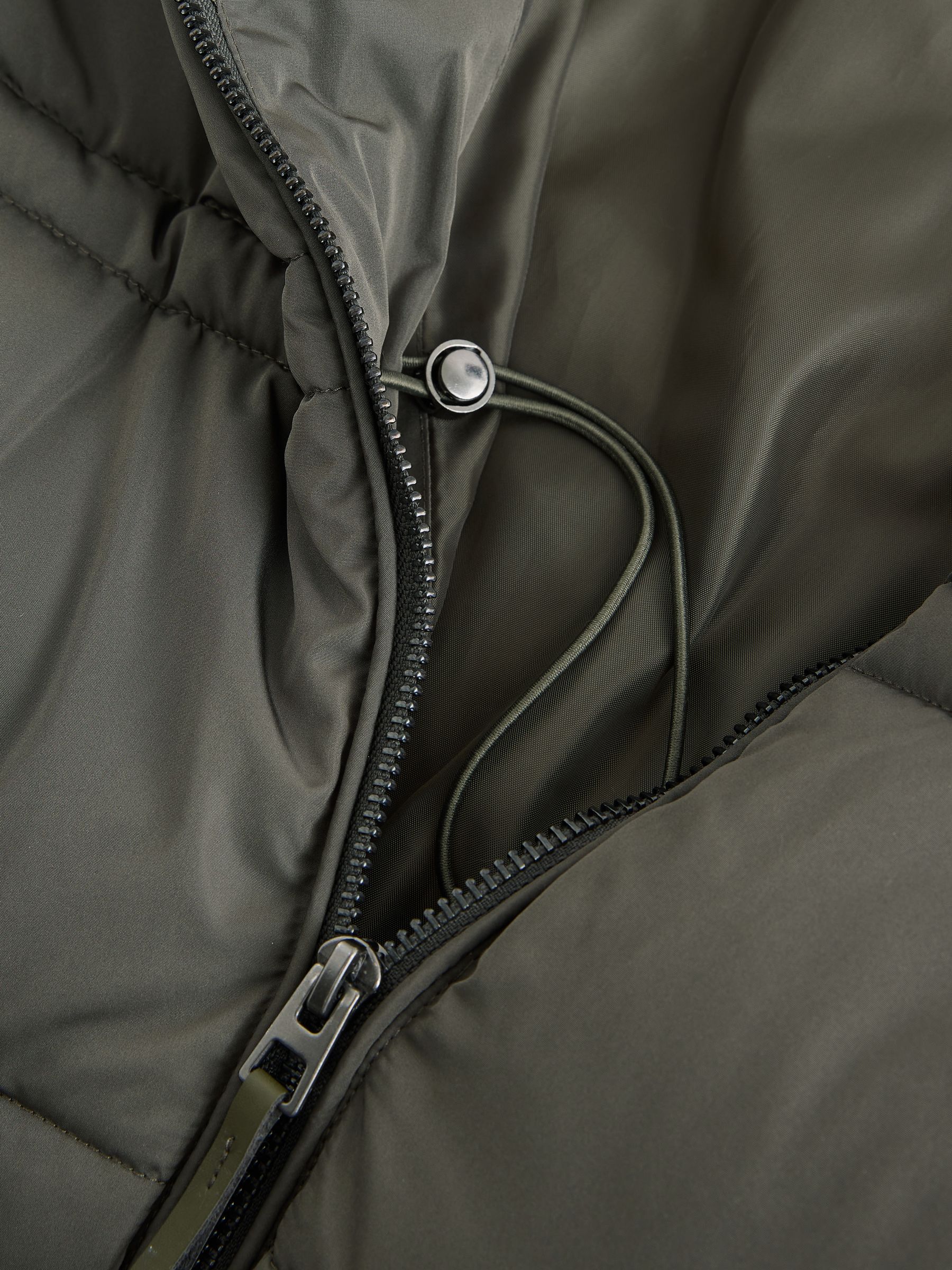 Shower Resistant Hooded Long Padded Puffer Coat - Khaki Green - Regular - SIP Still Life