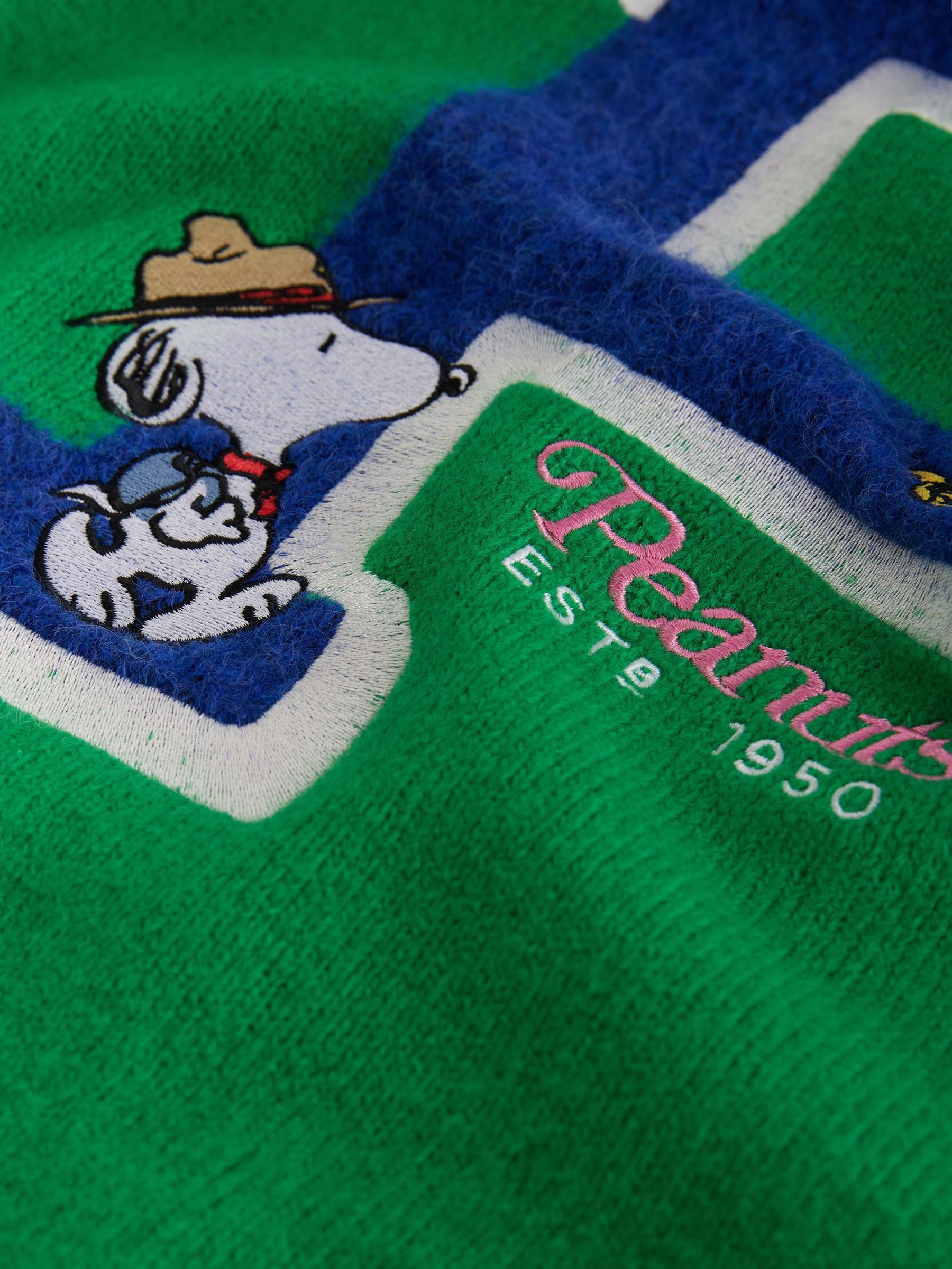 Long Sleeve Crew Neck Knitted Jumper With Wool - Green Peanuts Snoopy License - Regular - SIP Still Life