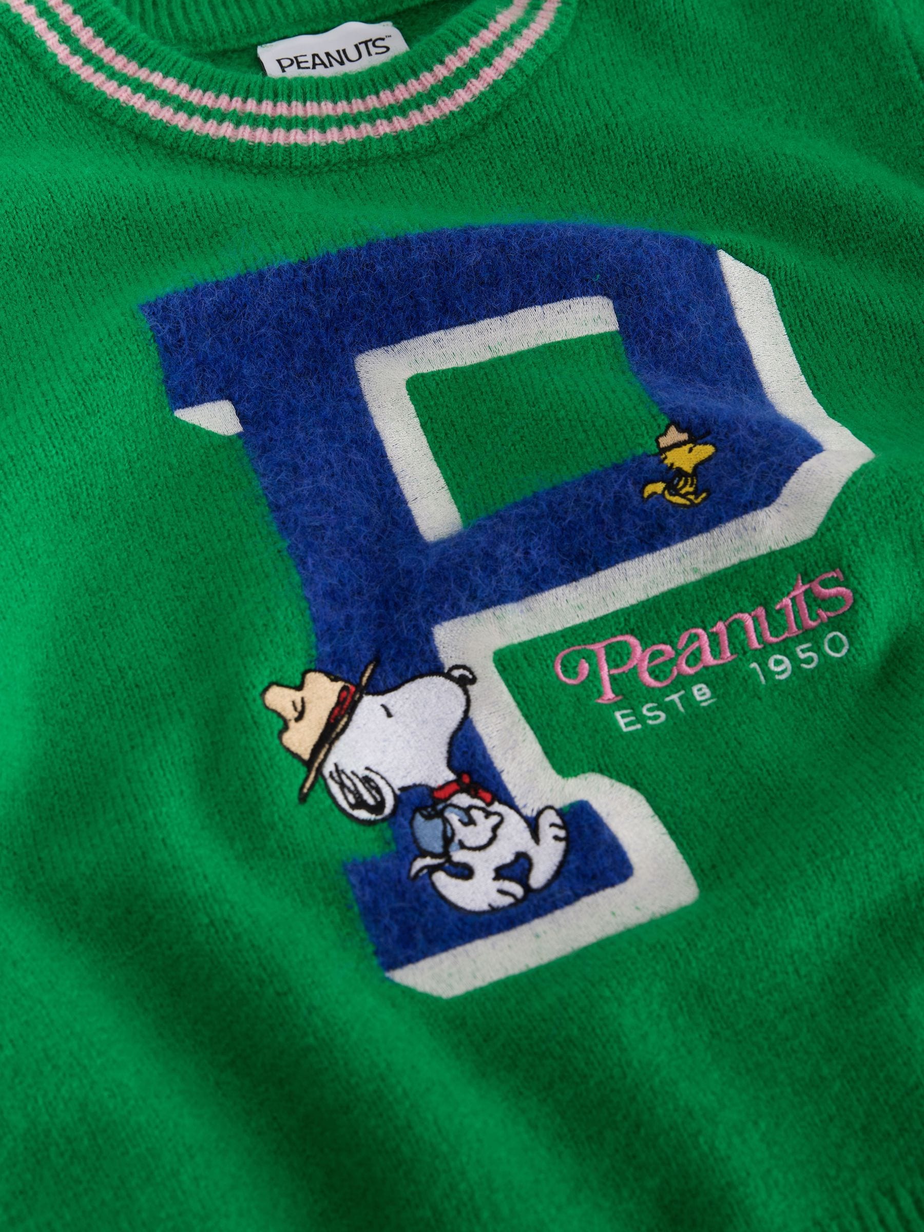 Long Sleeve Crew Neck Knitted Jumper With Wool - Green Peanuts Snoopy License - Regular - SIP Still Life