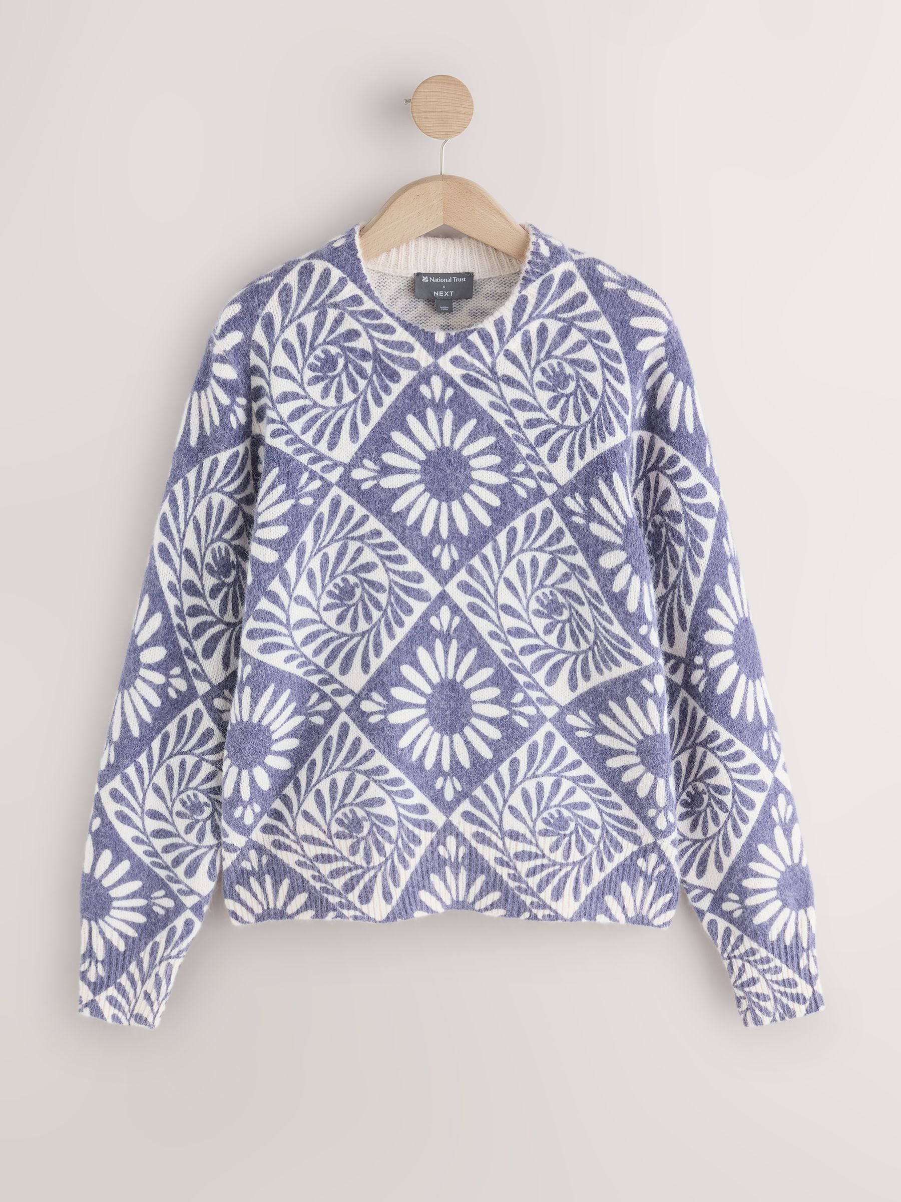 Long Sleeve Crew Neck Knitted Jumper With Wool - Purple Floral National Trust X Next - Regular - SIP Still Life