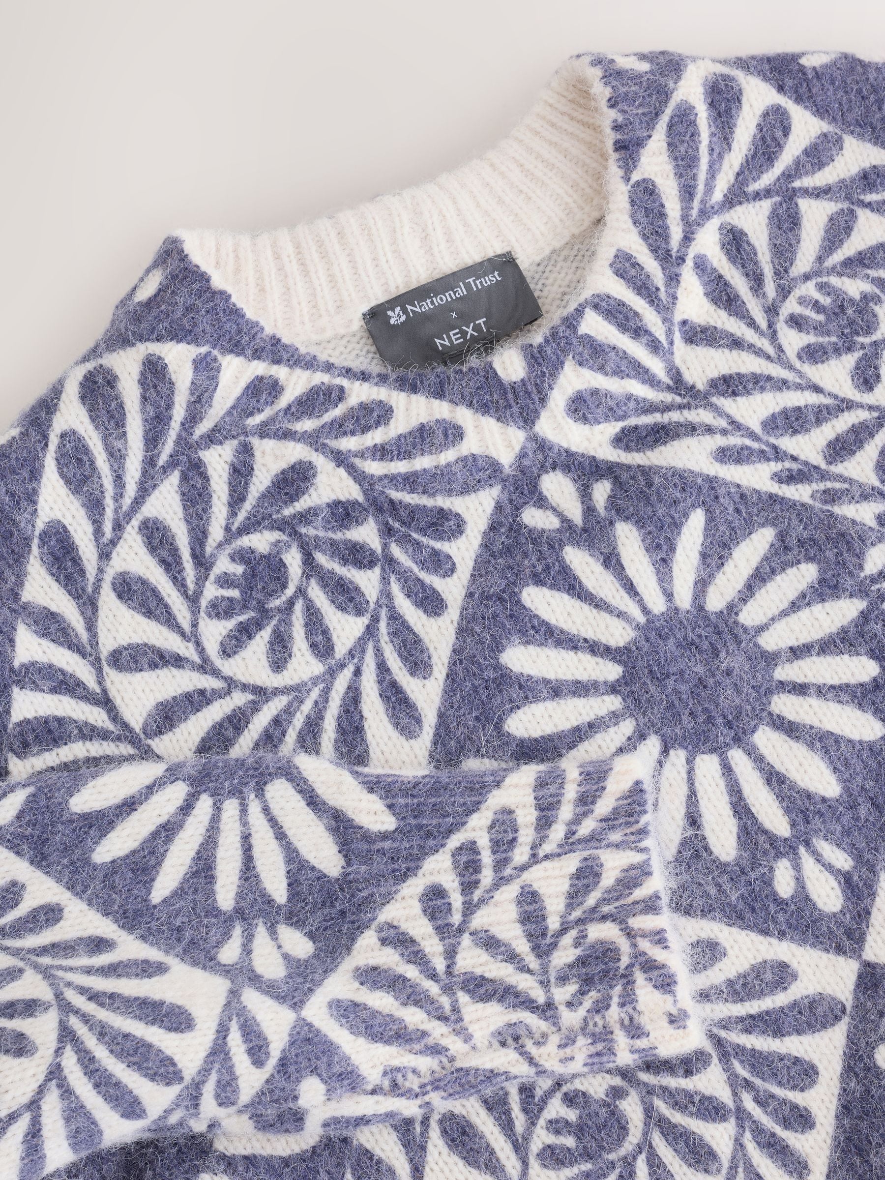 Long Sleeve Crew Neck Knitted Jumper With Wool - Purple Floral National Trust X Next - Regular - SIP Still Life