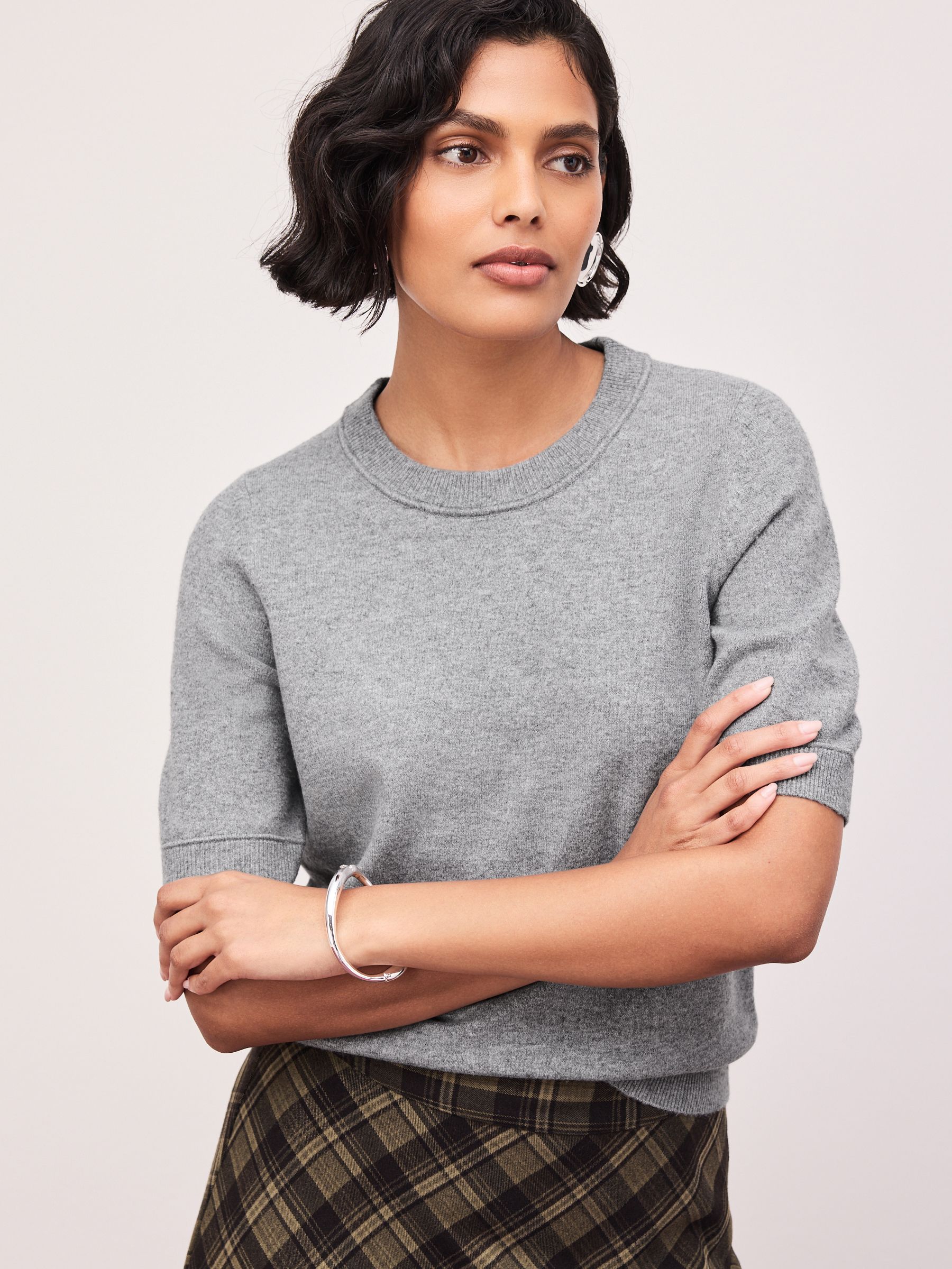 Supersoft Short Sleeve Knitted T-Shirt - Grey Marl - Regular - Location Worn