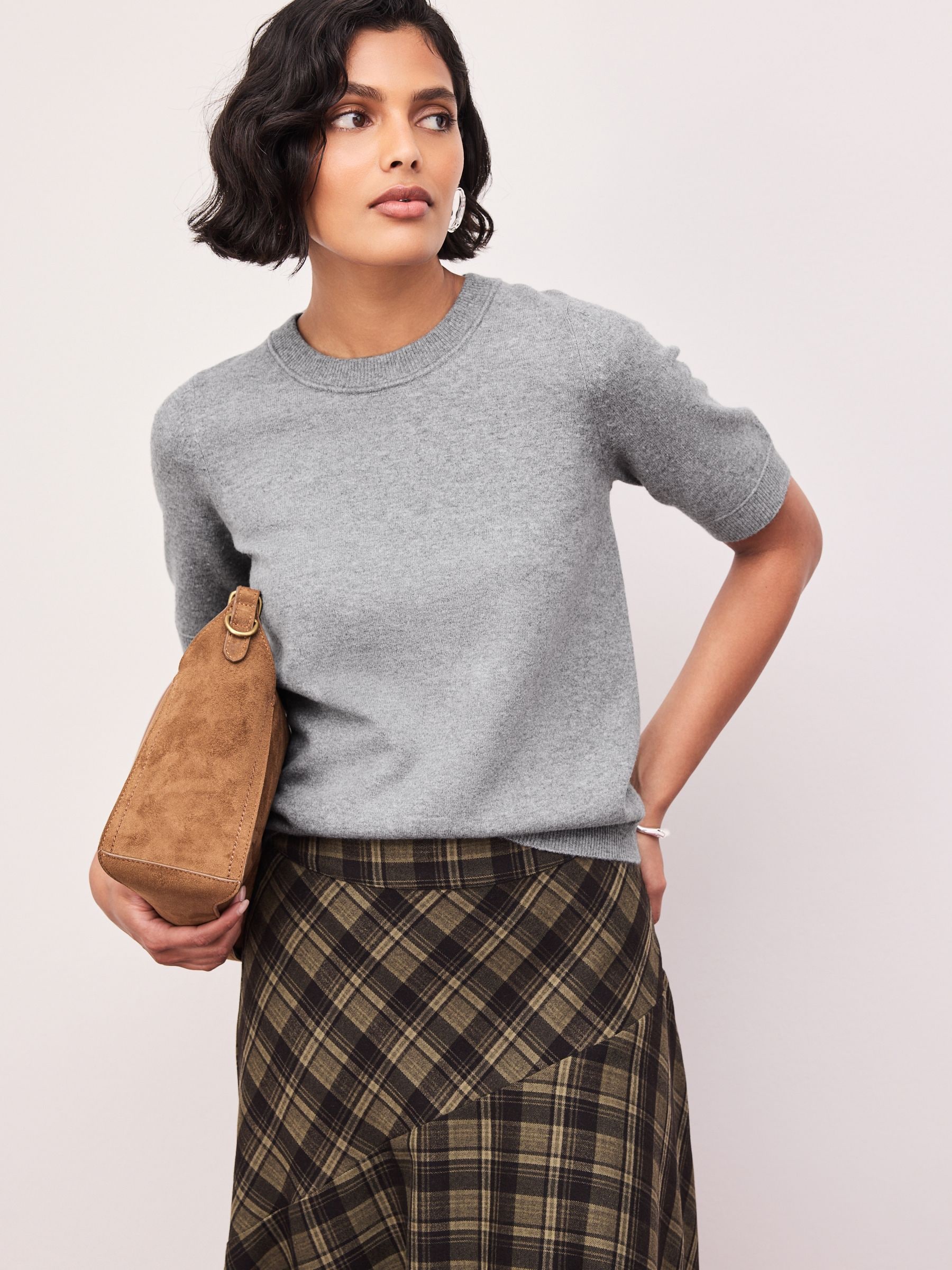 Supersoft Short Sleeve Knitted T-Shirt - Grey Marl - Regular - Location Worn