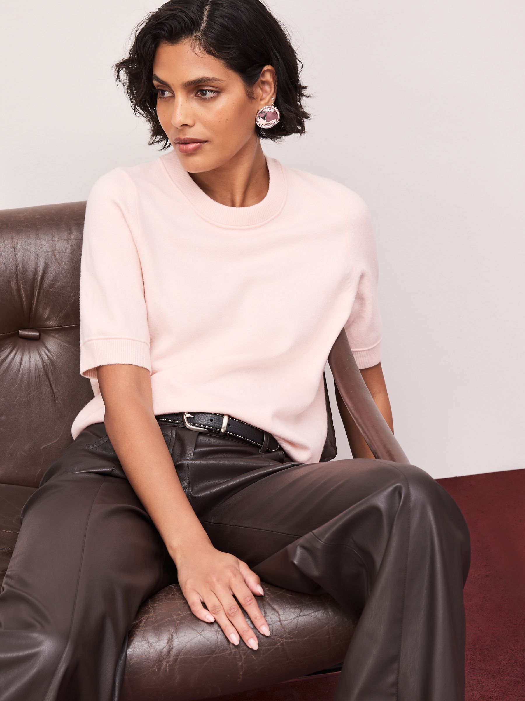 Supersoft Short Sleeve Knitted T-Shirt - Light Pink - Regular - Location Worn