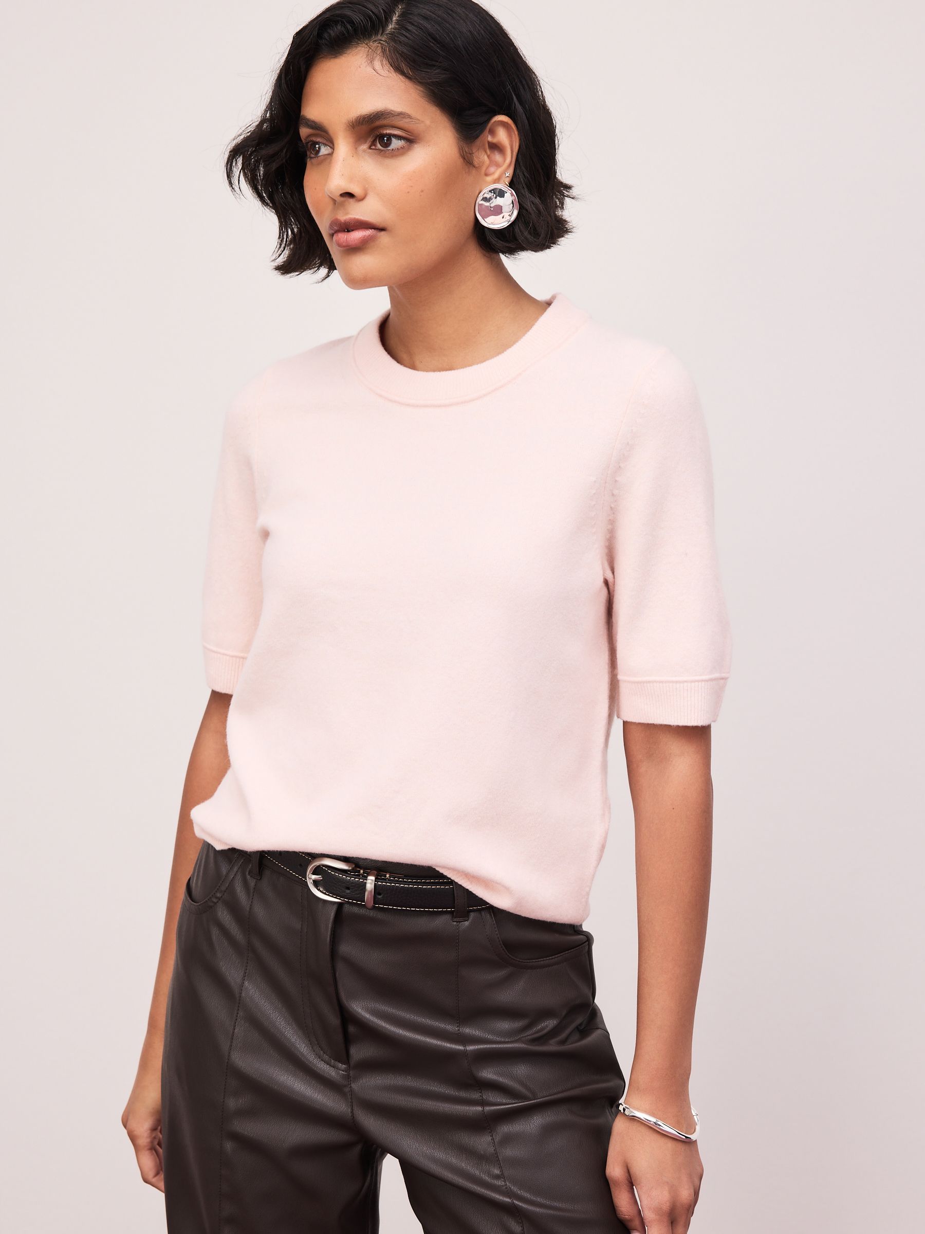 Supersoft Short Sleeve Knitted T-Shirt - Light Pink - Regular - Location Worn