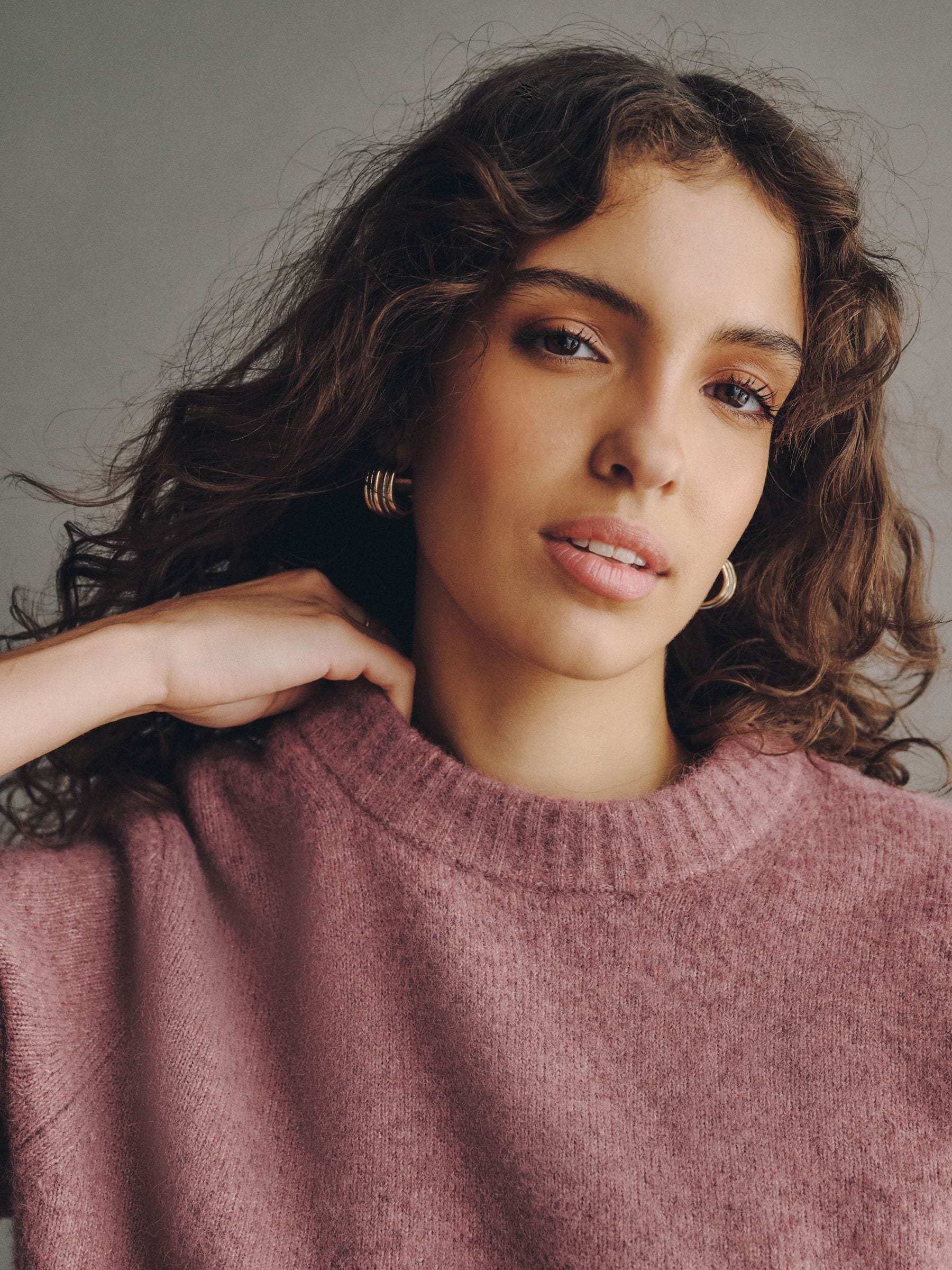 Long Sleeve Crew Neck Knitted Jumper With Wool - Mauve Pink - Regular - SIP Worn