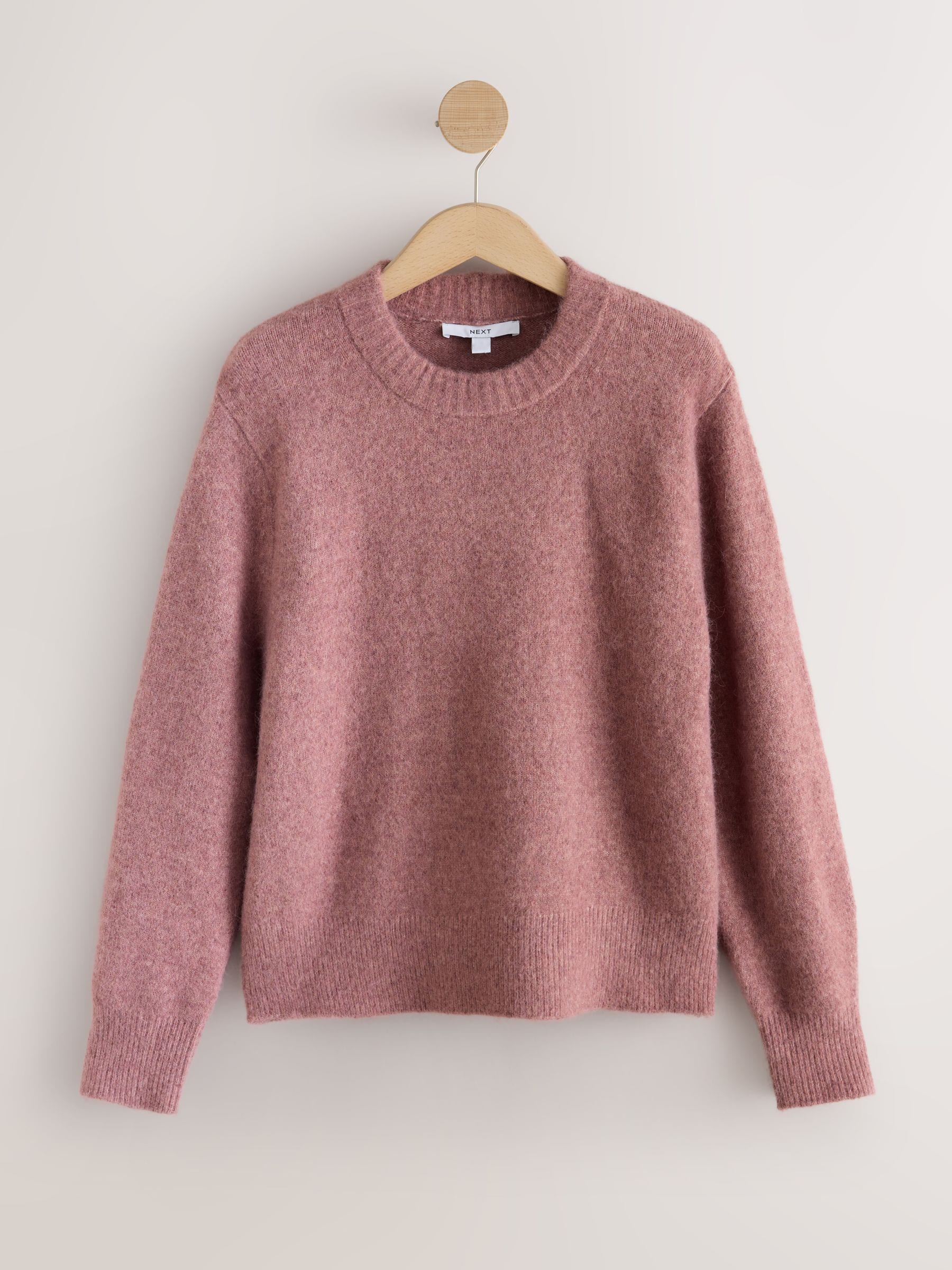 Long Sleeve Crew Neck Knitted Jumper With Wool - Mauve Pink - Regular - SIP Still Life