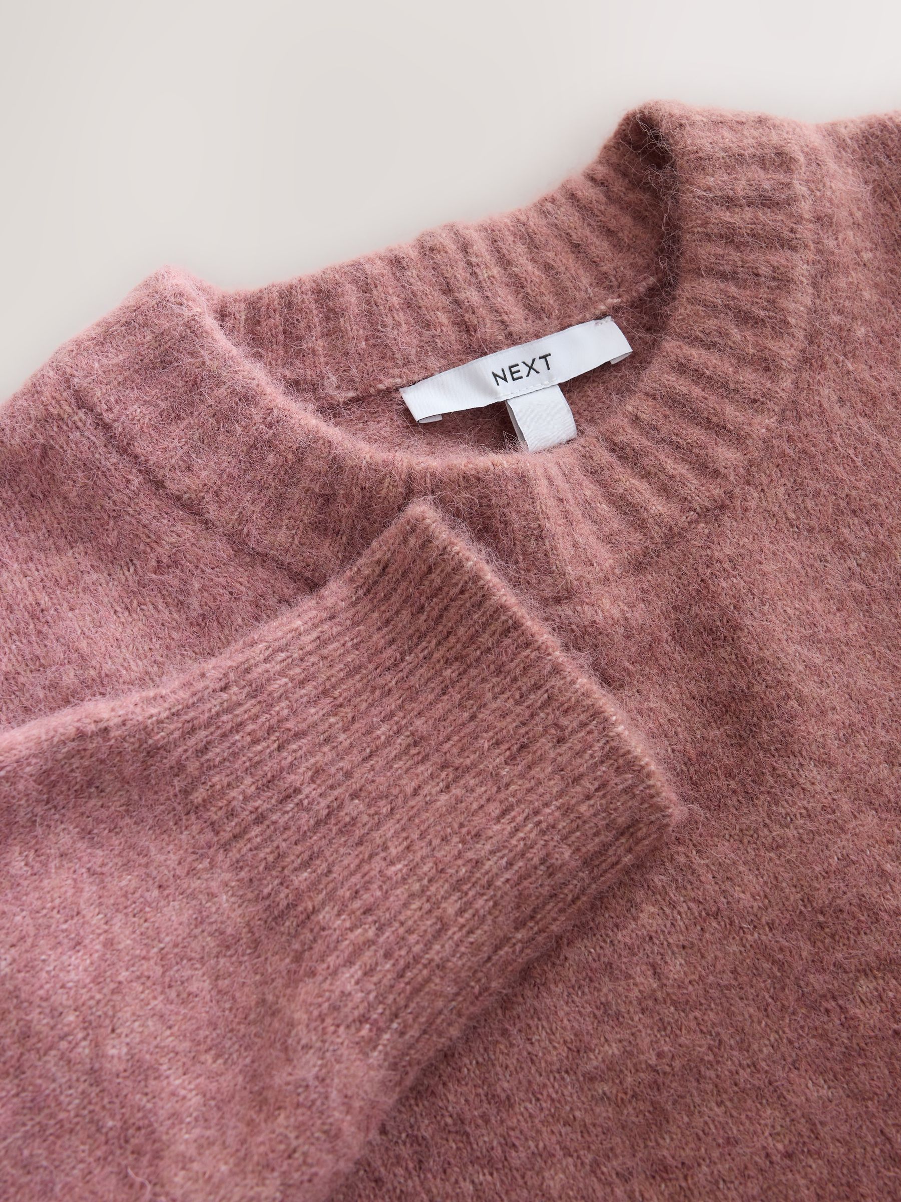 Long Sleeve Crew Neck Knitted Jumper With Wool - Mauve Pink - Regular - SIP Still Life