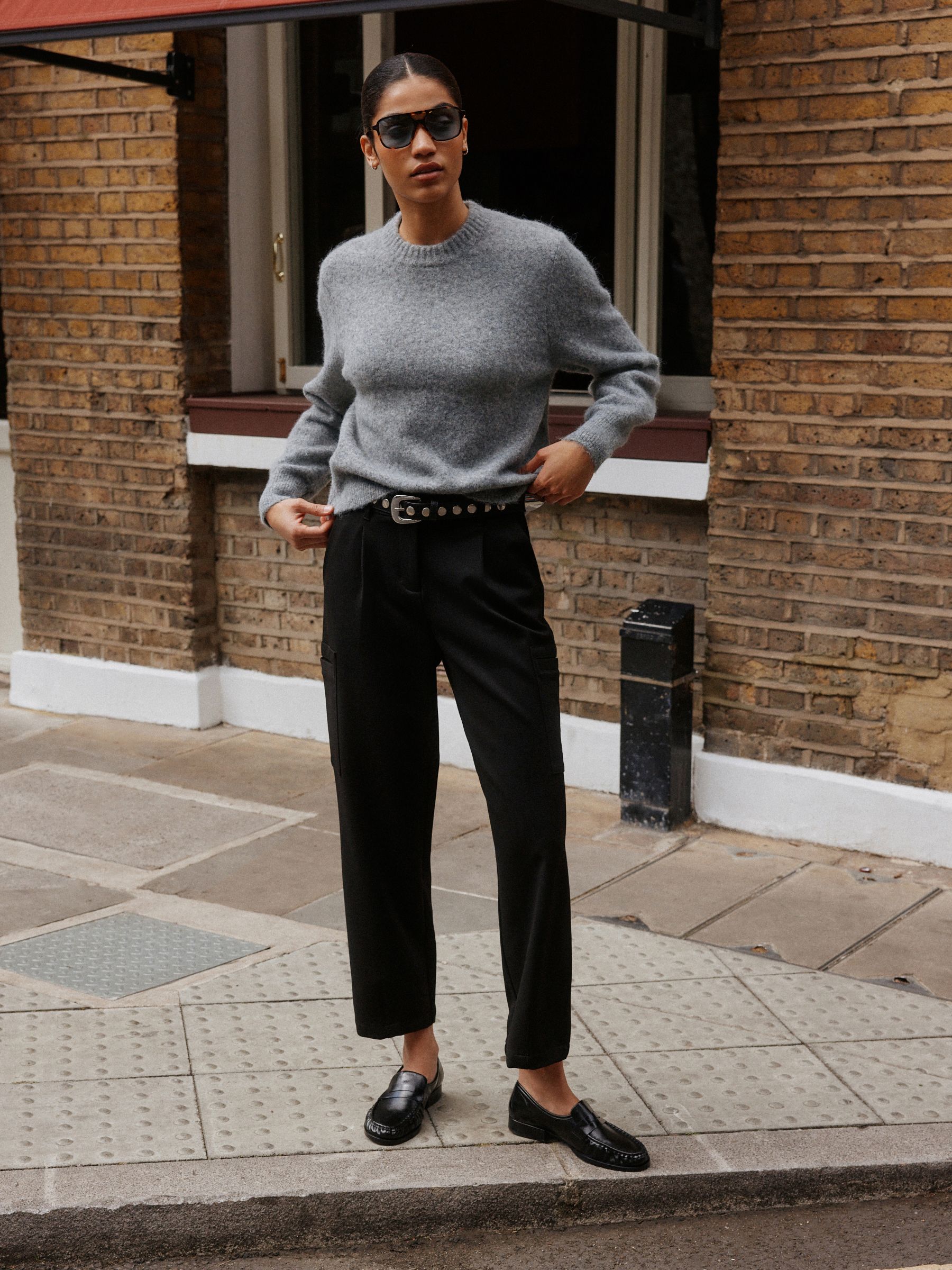 Long Sleeve Crew Neck Knitted Jumper With Wool - Grey Marl - Regular - Location Worn