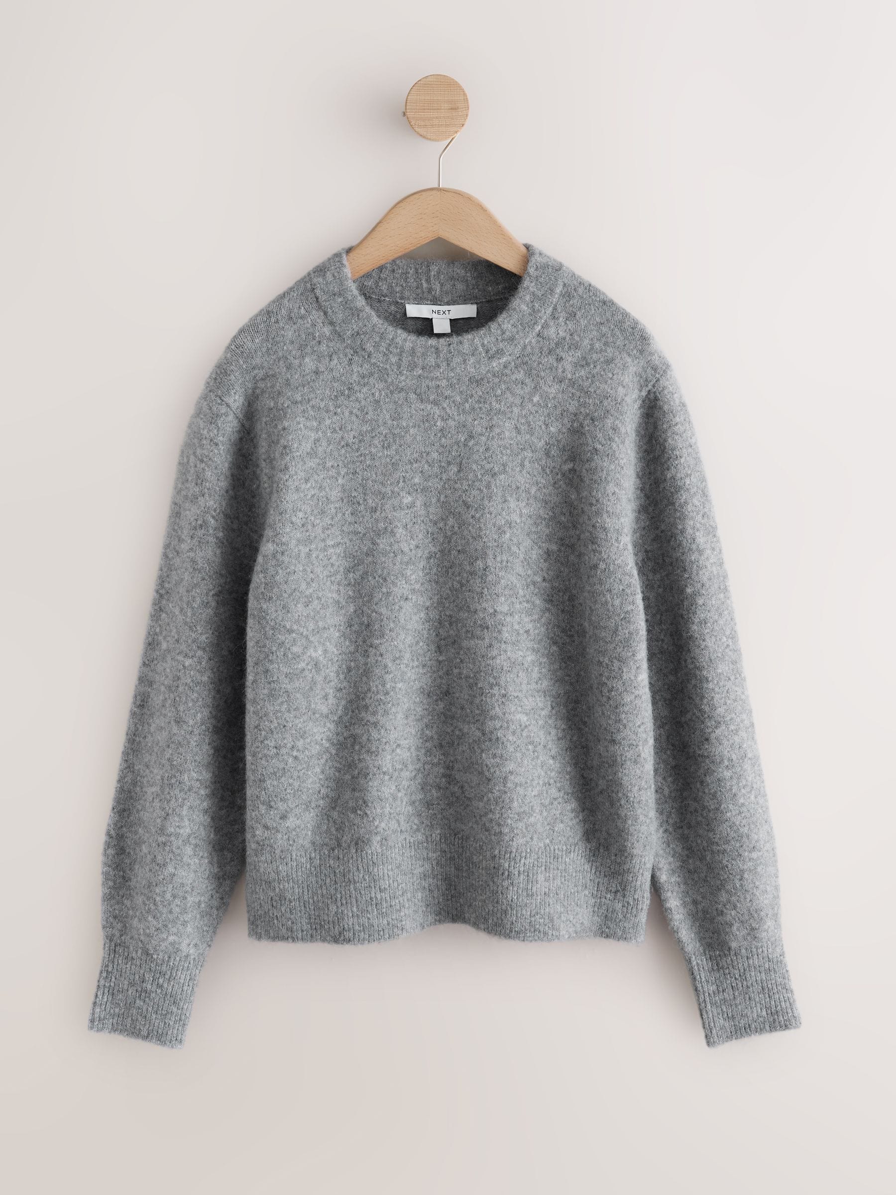 Long Sleeve Crew Neck Knitted Jumper With Wool - Grey Marl - Regular - SIP Still Life