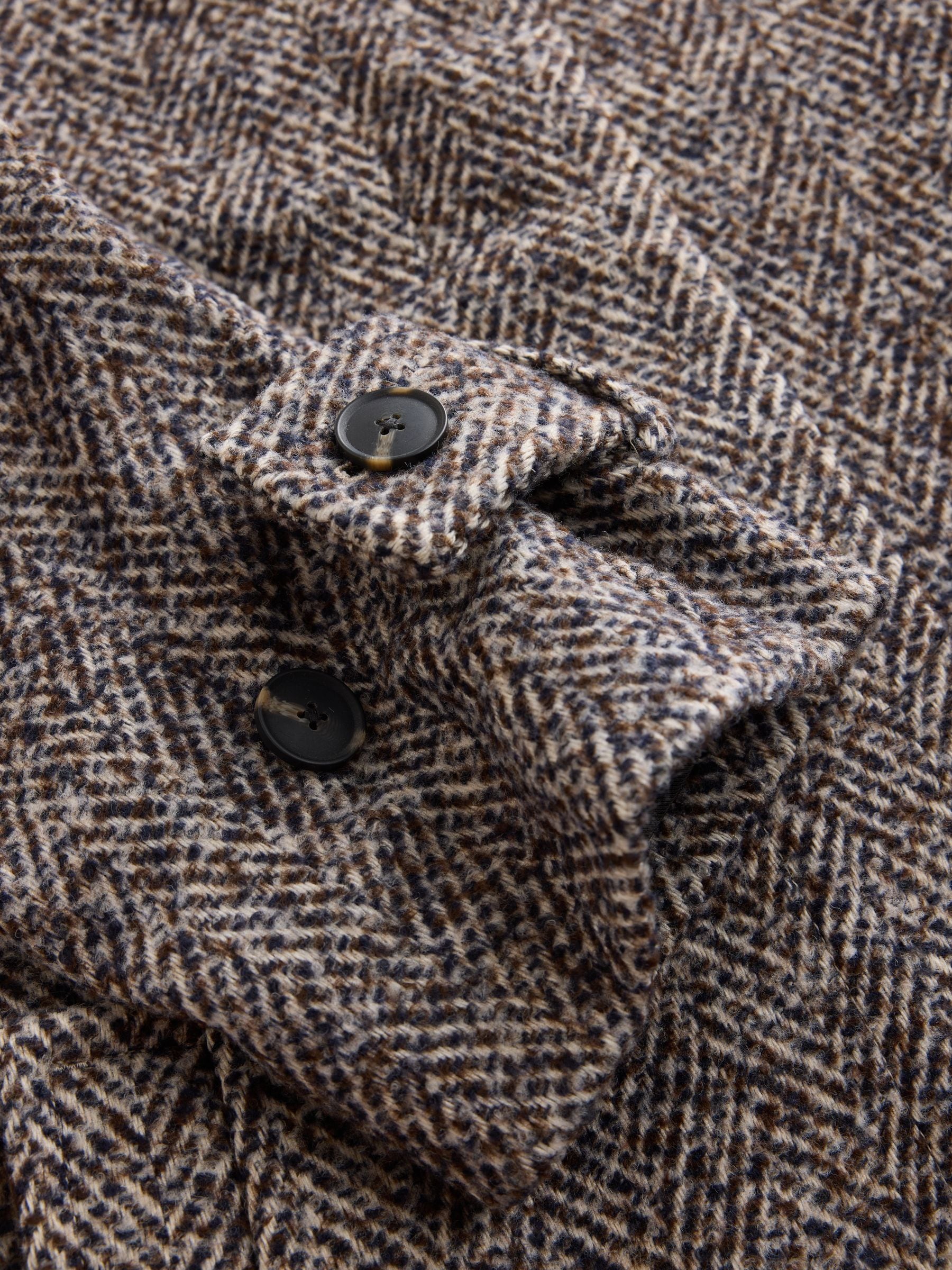 Herringbone Funnel Neck Longline Coat With Wool - Chocolate Brown Textured - Regular - SIP Still Life
