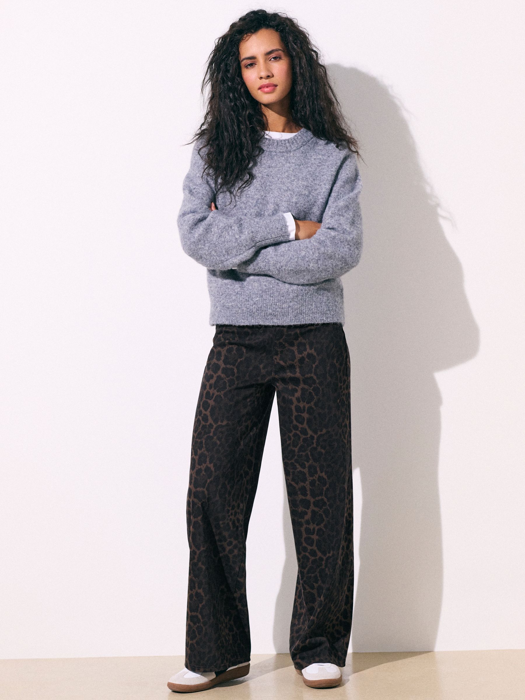 Jersey Denim Wide Leg Trousers - Leopard - Regular - Location Worn