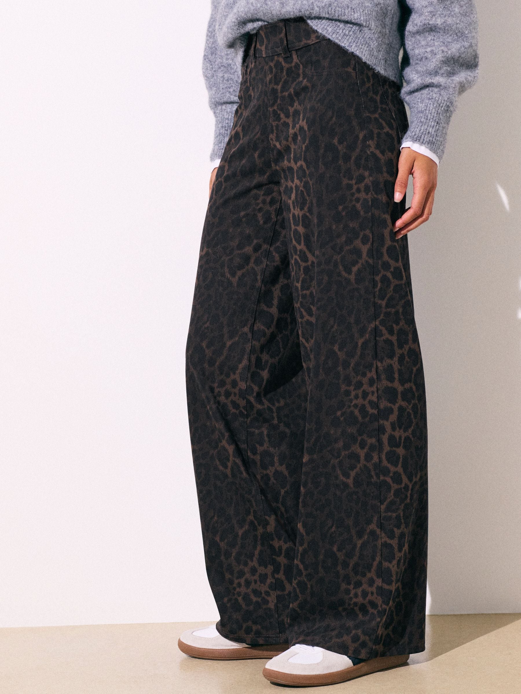 Jersey Denim Wide Leg Trousers - Leopard - Regular - Location Worn