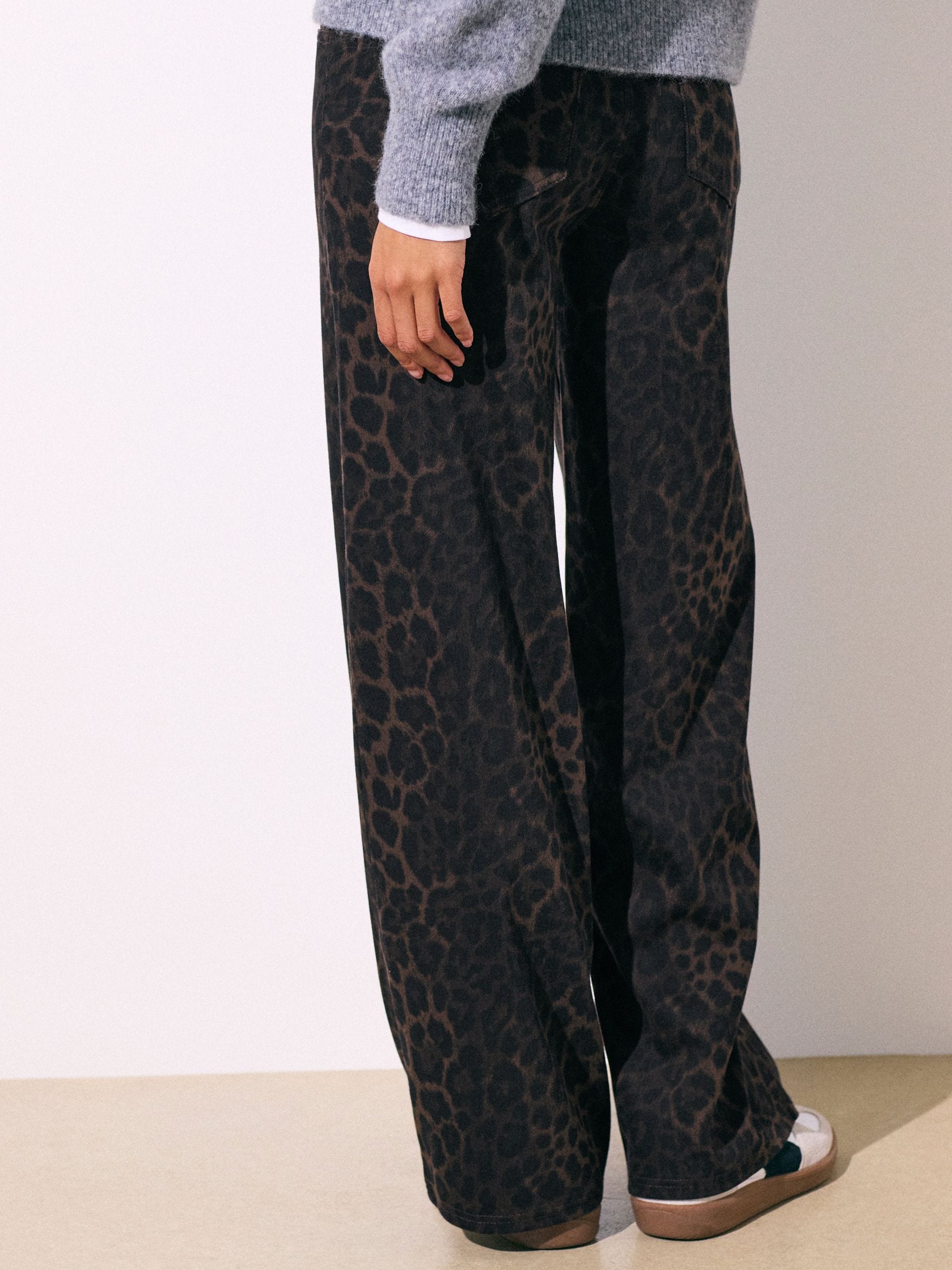 Jersey Denim Wide Leg Trousers - Leopard - Regular - Location Worn