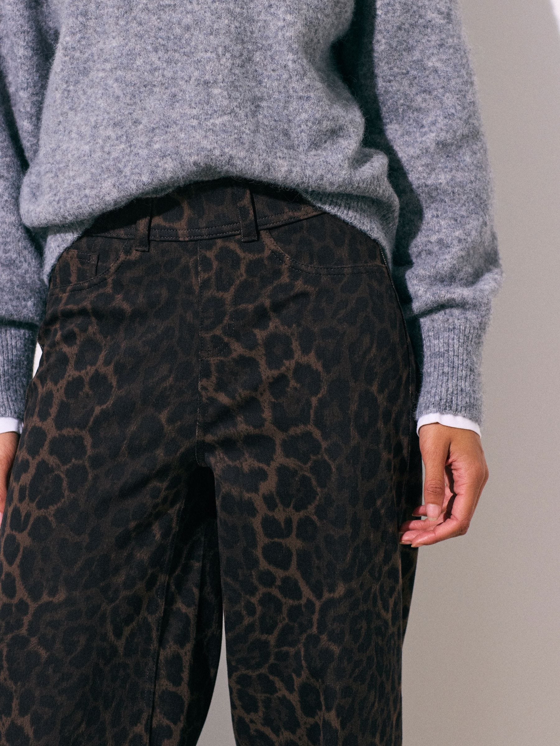 Jersey Denim Wide Leg Trousers - Leopard - Regular - Location Worn