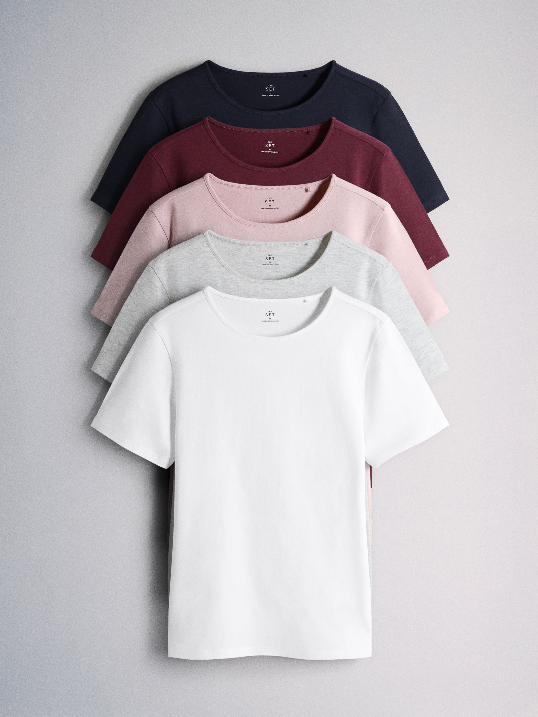 The Set 5 Pack Short Sleeve Skinny Fit Crew Neck T-Shirts - Navy Blue/Pink/Burgundy Red/Grey - Regular - SIP Still Life