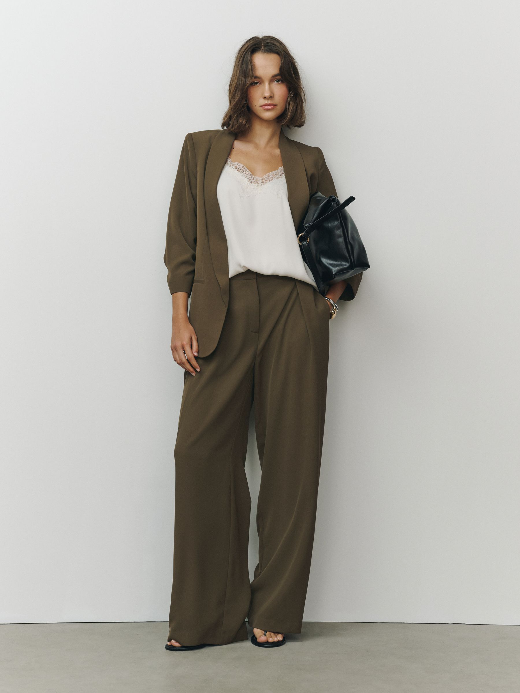 Elastic Back Wide Leg Trousers - Olive Green - Regular - SIP Worn